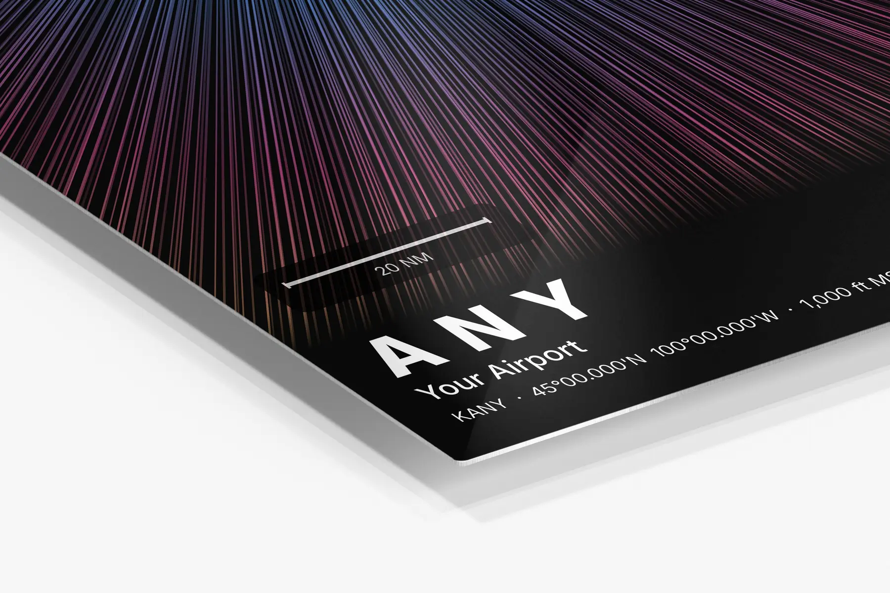 Custom airport print — Aurora theme · Dark in corner-detail setting