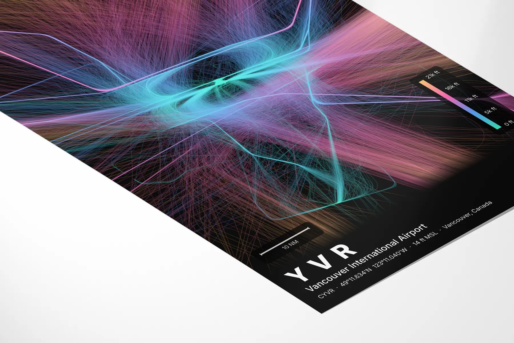 YVR flight path map — Aurora theme · Dark in corner-detail setting