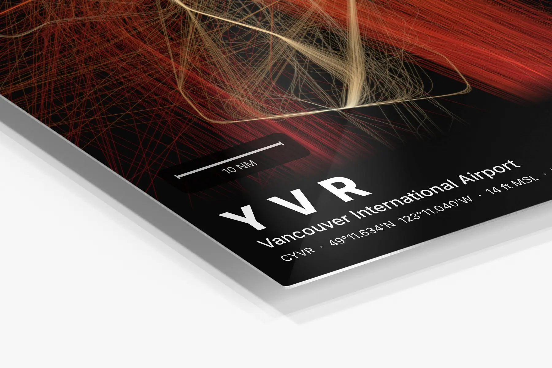 Close-up of the aluminum print's edge and high-gloss finish