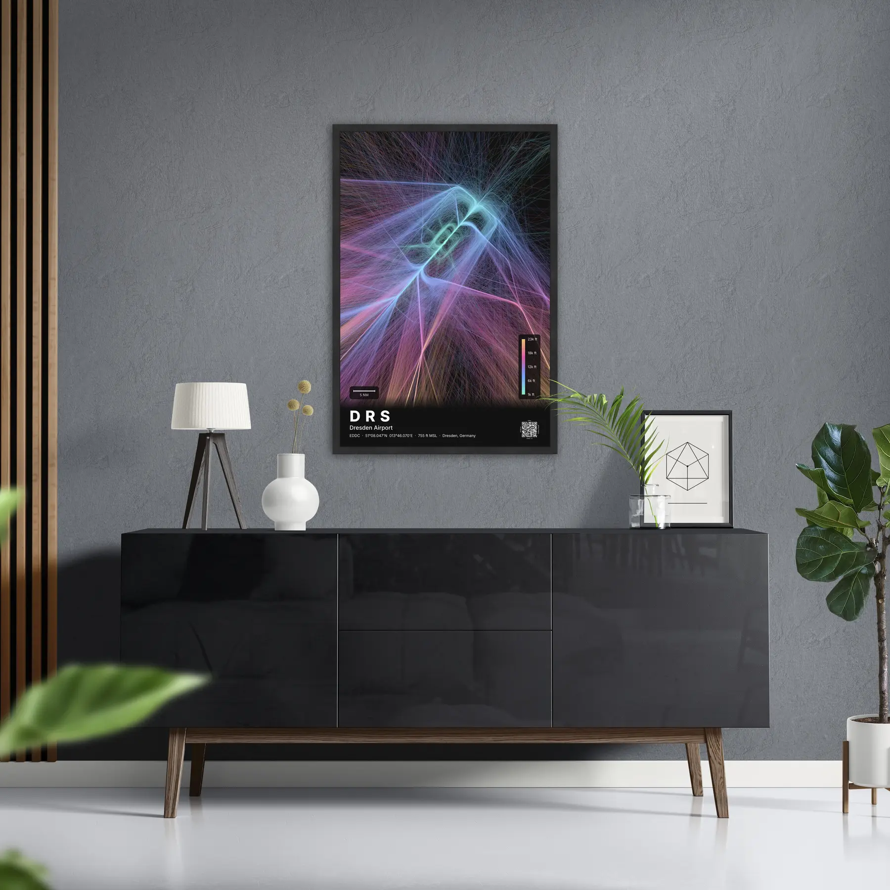 DRS flight path map — Aurora theme · Dark in foyer setting