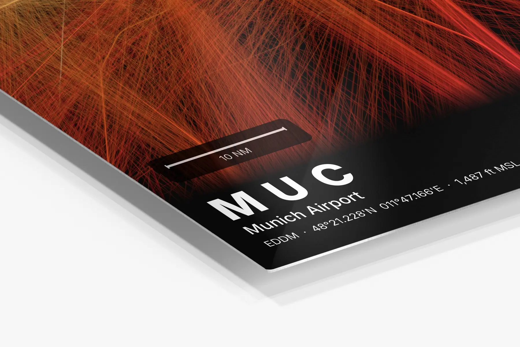 Close-up of the aluminum print's edge and high-gloss finish