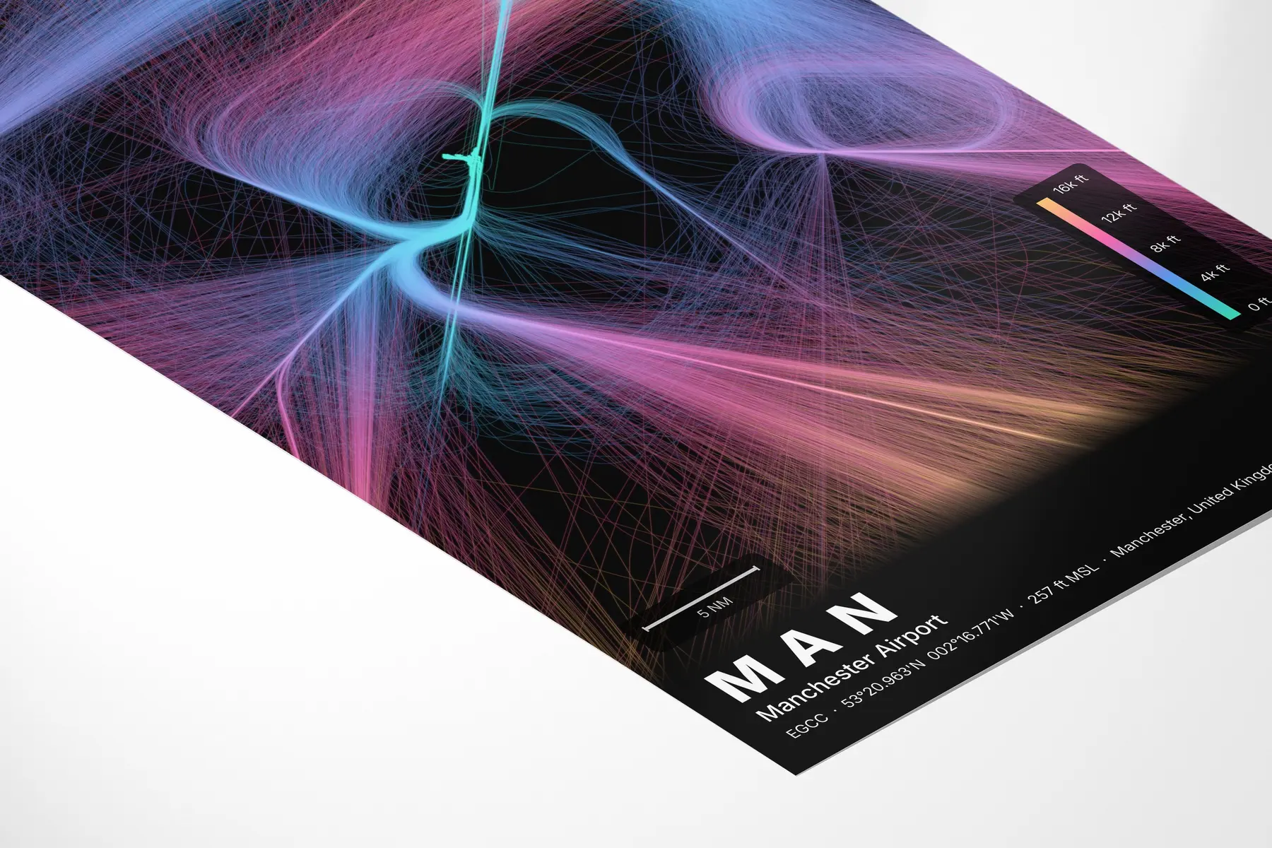MAN flight path map — Aurora theme · Dark in corner-detail setting