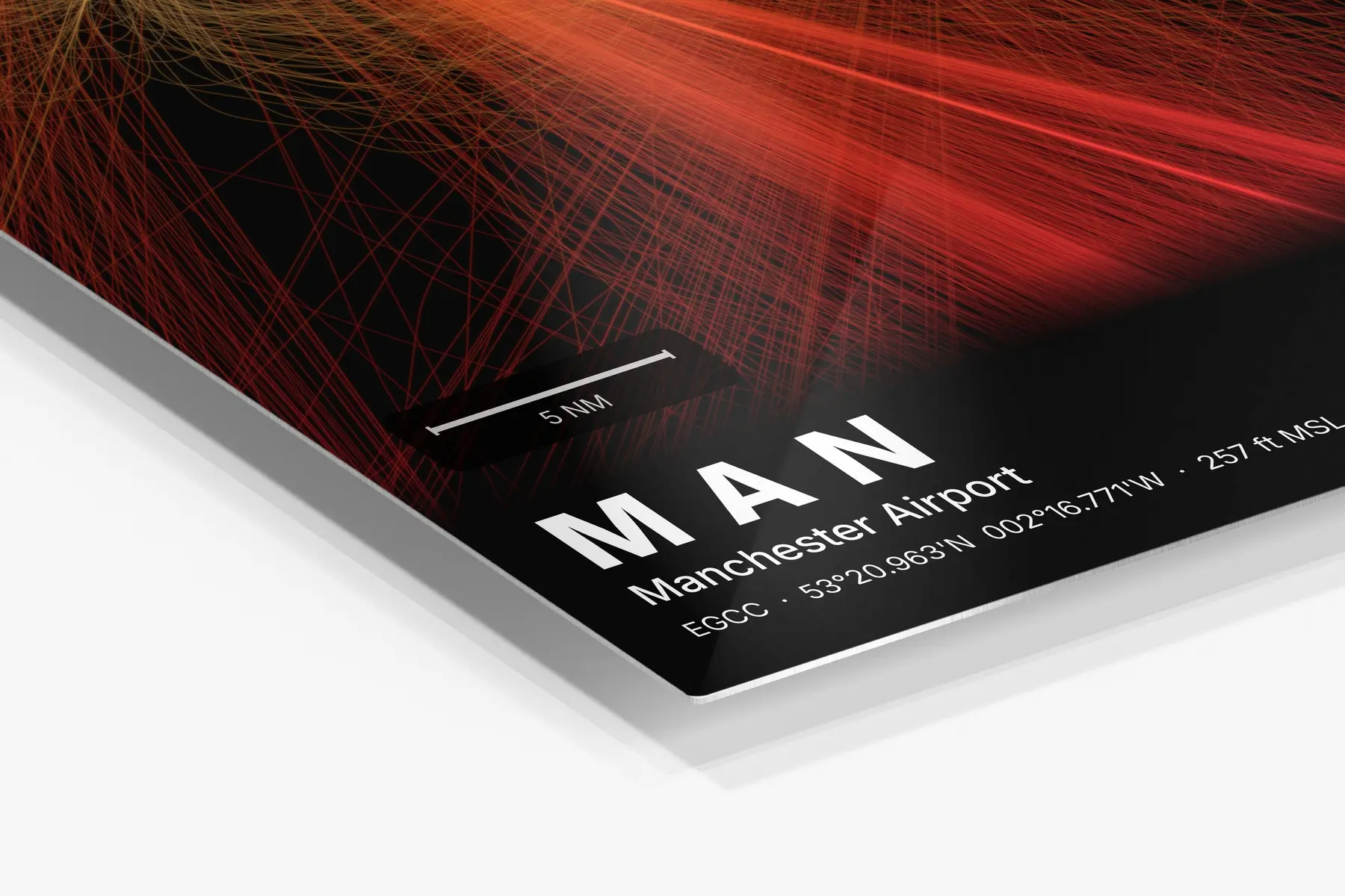 Close-up of the aluminum print's edge and high-gloss finish