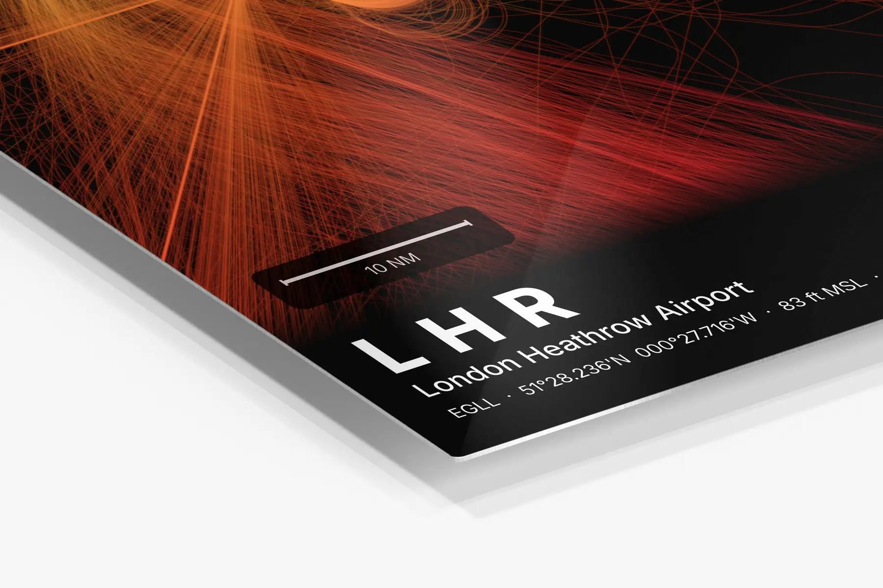 Close-up of the aluminum print's edge and high-gloss finish
