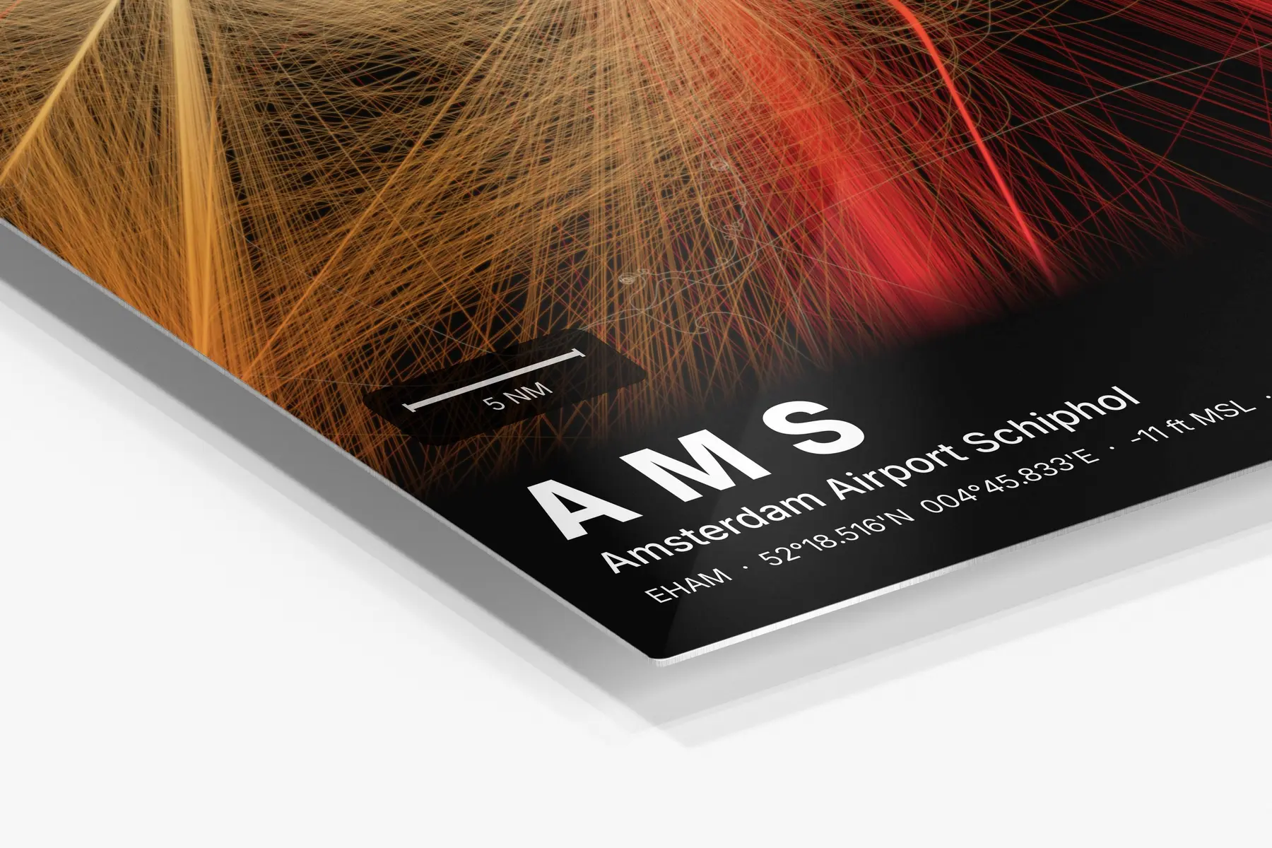 Close-up of the aluminum print's edge and high-gloss finish