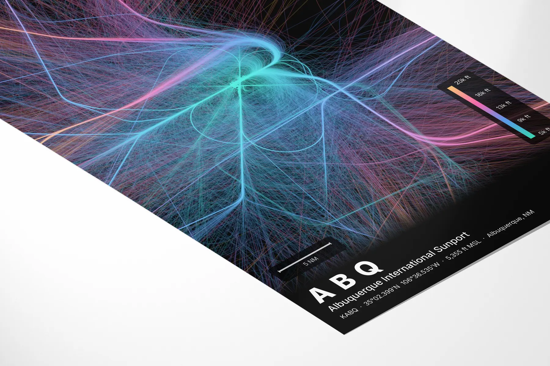 ABQ flight path map — Aurora theme · Dark in corner-detail setting