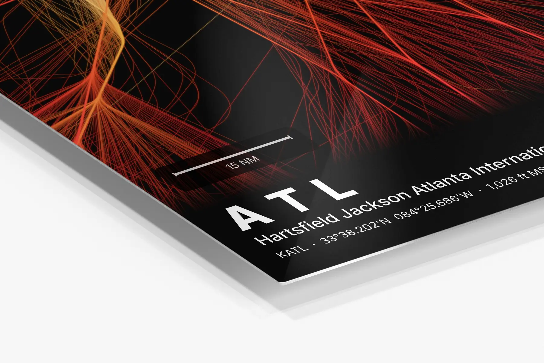Close-up of the aluminum print's edge and high-gloss finish