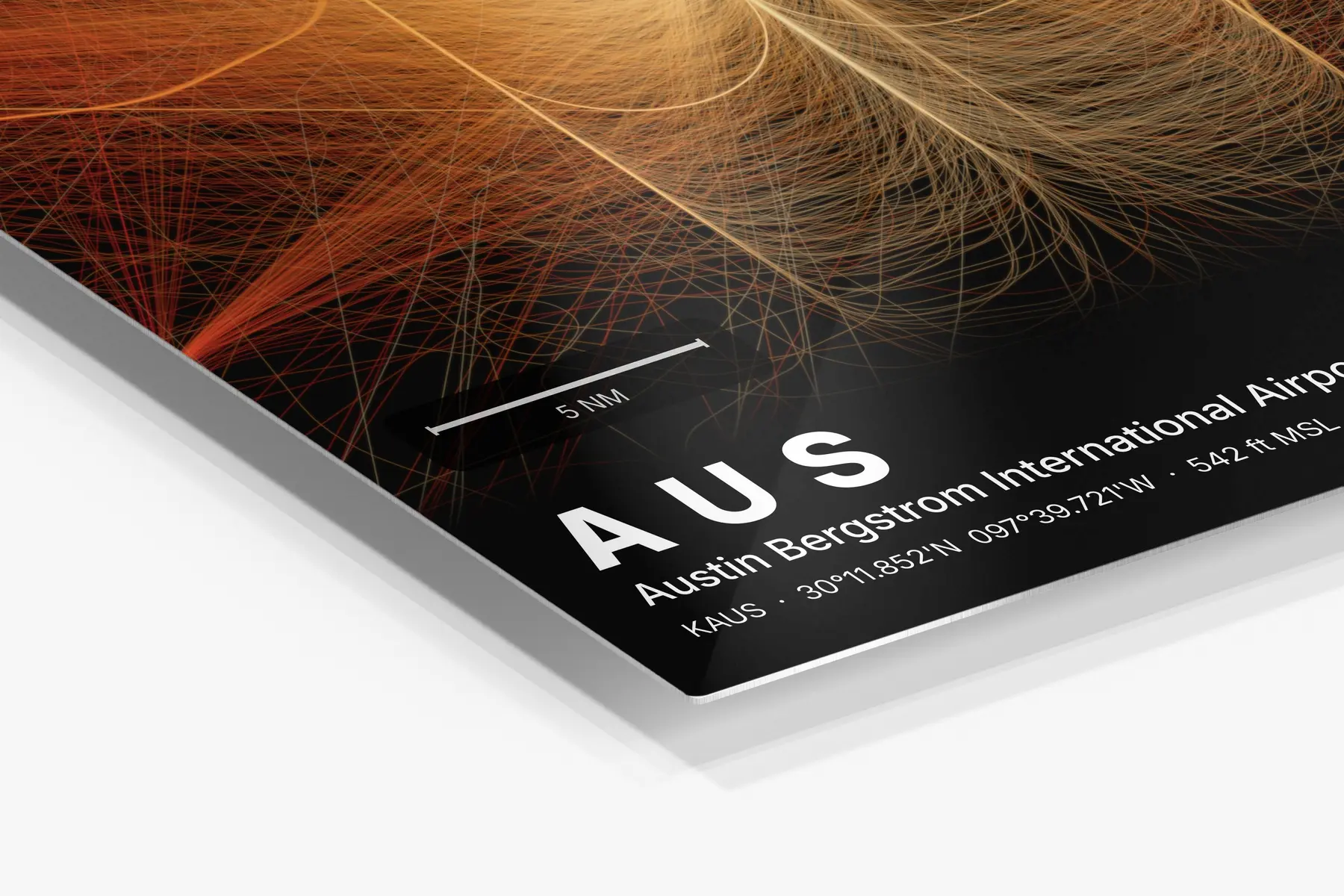 Close-up of the aluminum print's edge and high-gloss finish