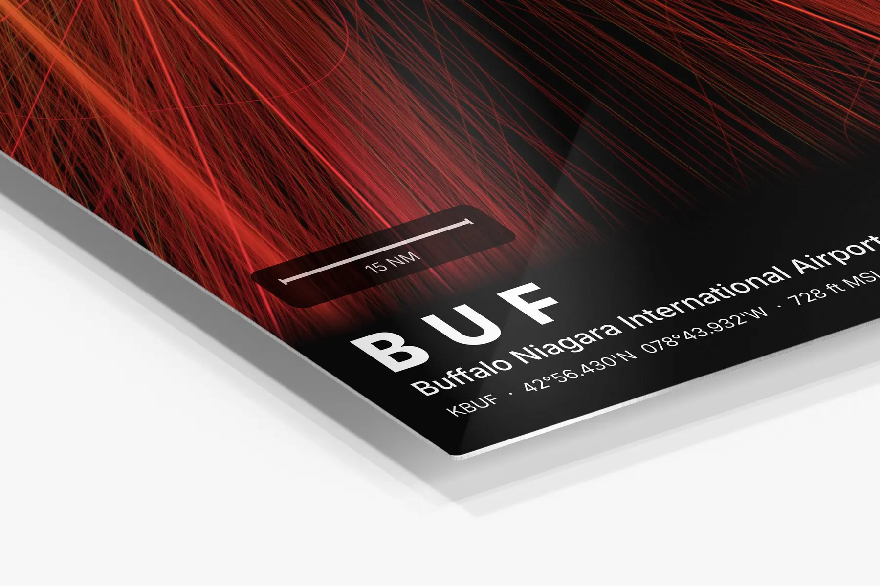 Close-up of the aluminum print's edge and high-gloss finish