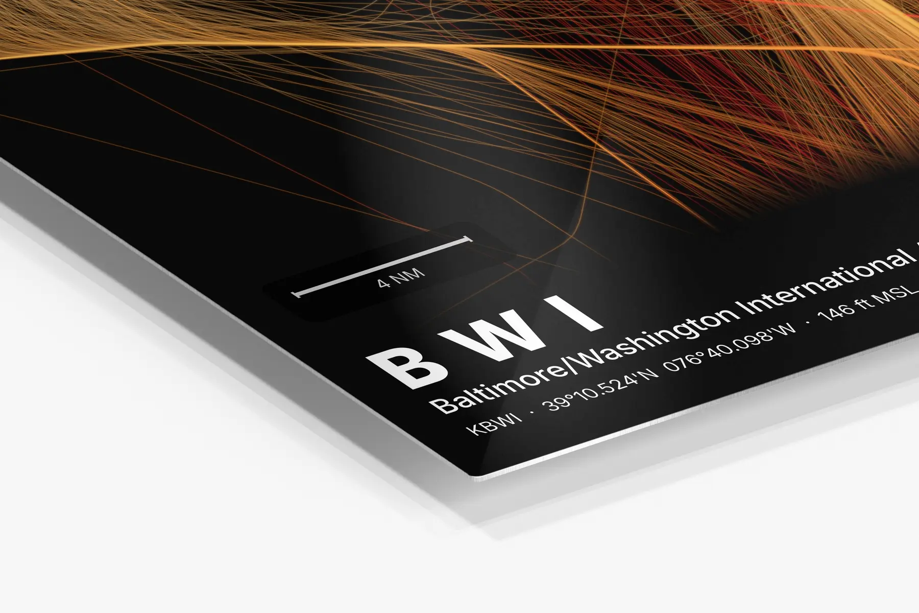 Close-up of the aluminum print's edge and high-gloss finish