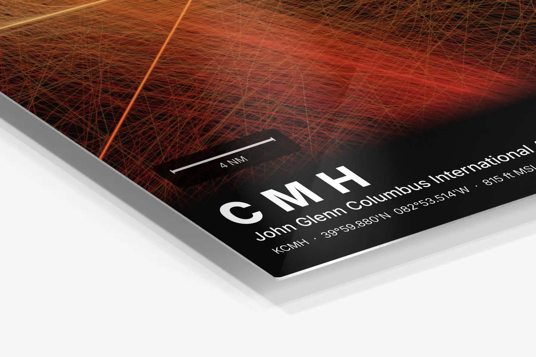 Close-up of the aluminum print's edge and high-gloss finish