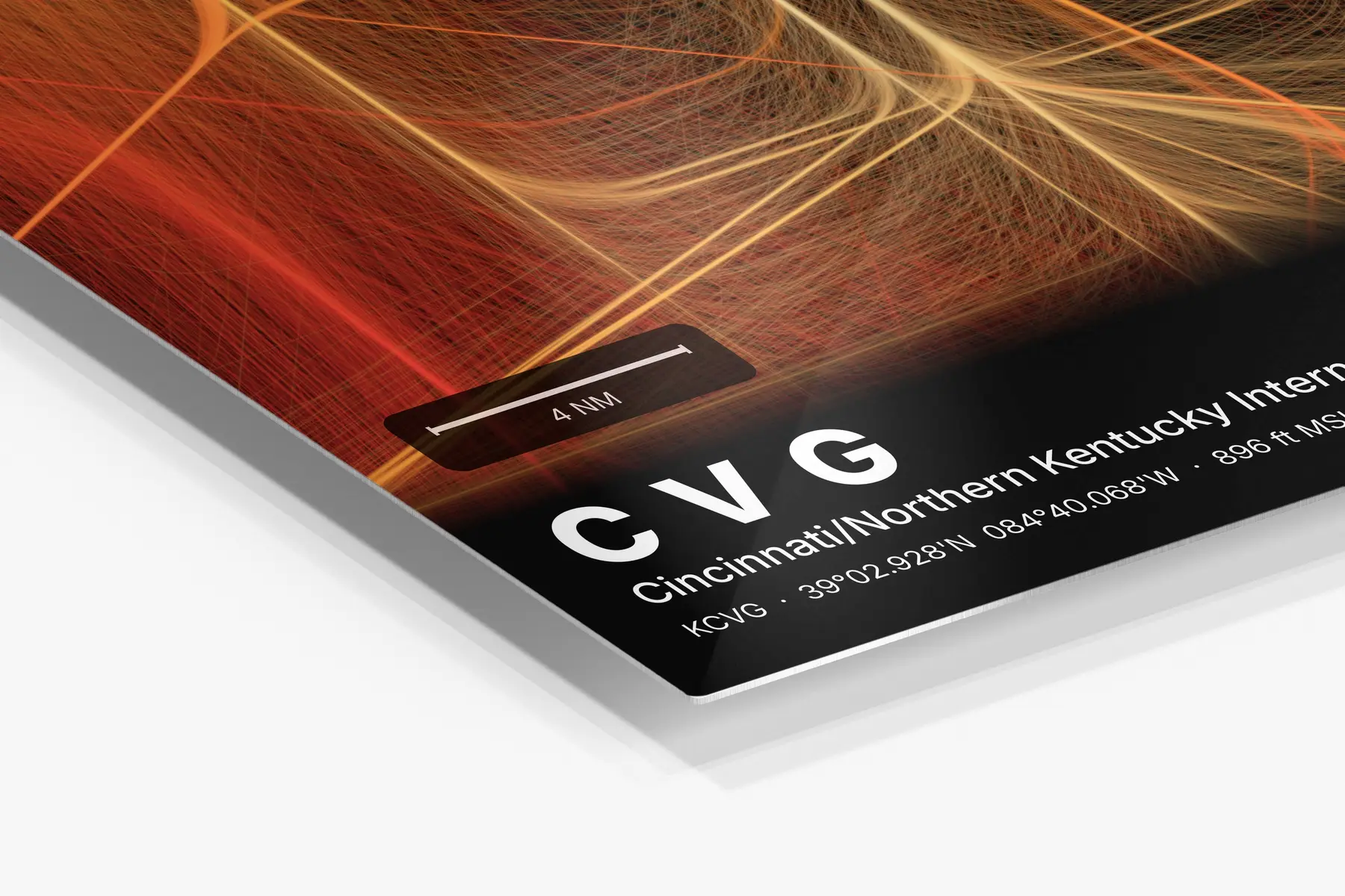 Close-up of the aluminum print's edge and high-gloss finish