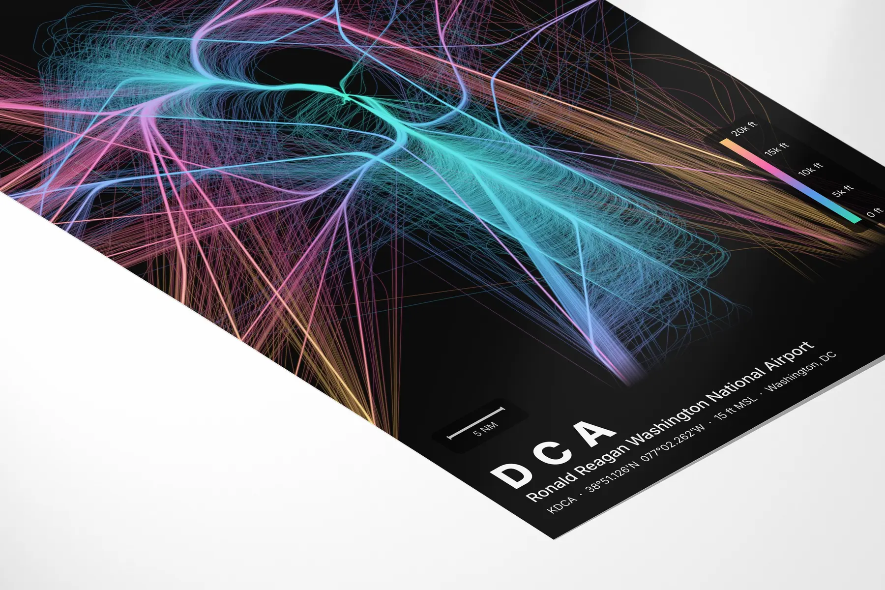 DCA flight path print — Aurora theme · Dark in corner-detail setting