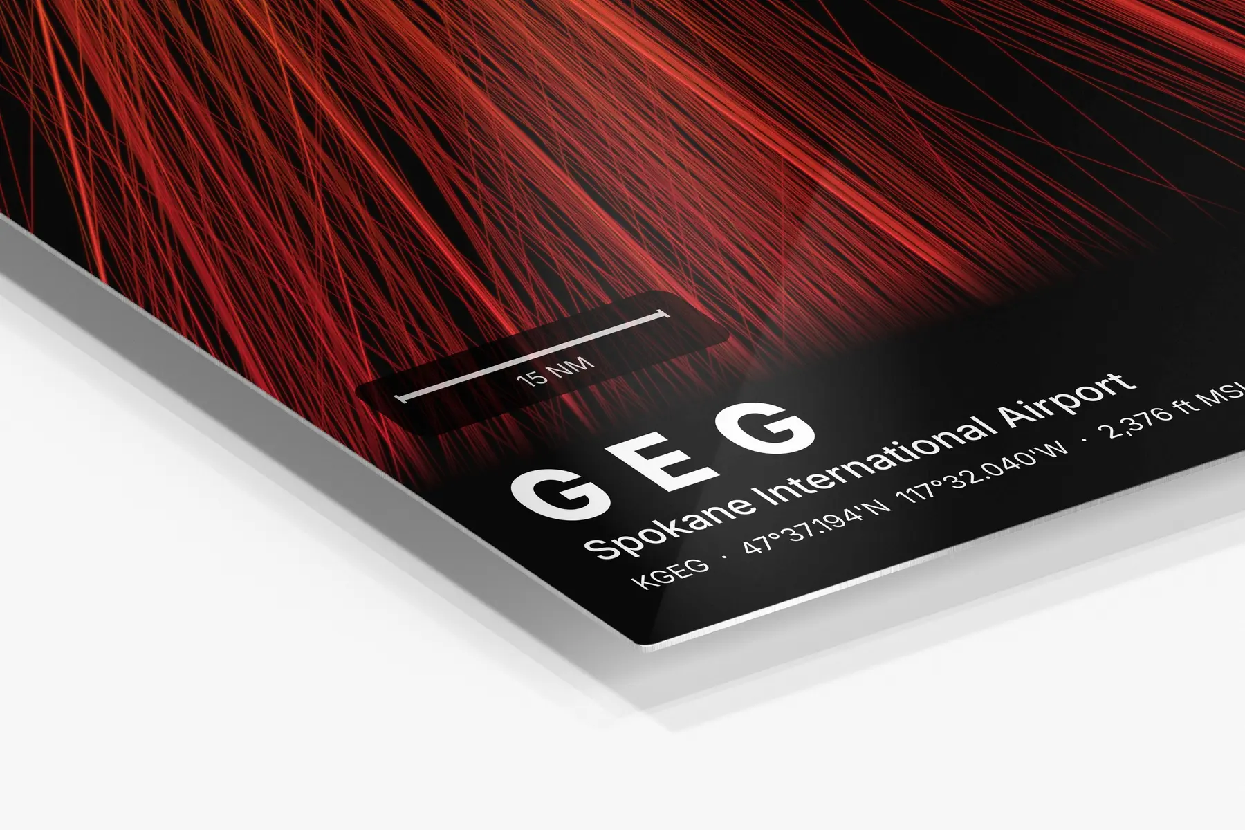Close-up of the aluminum print's edge and high-gloss finish