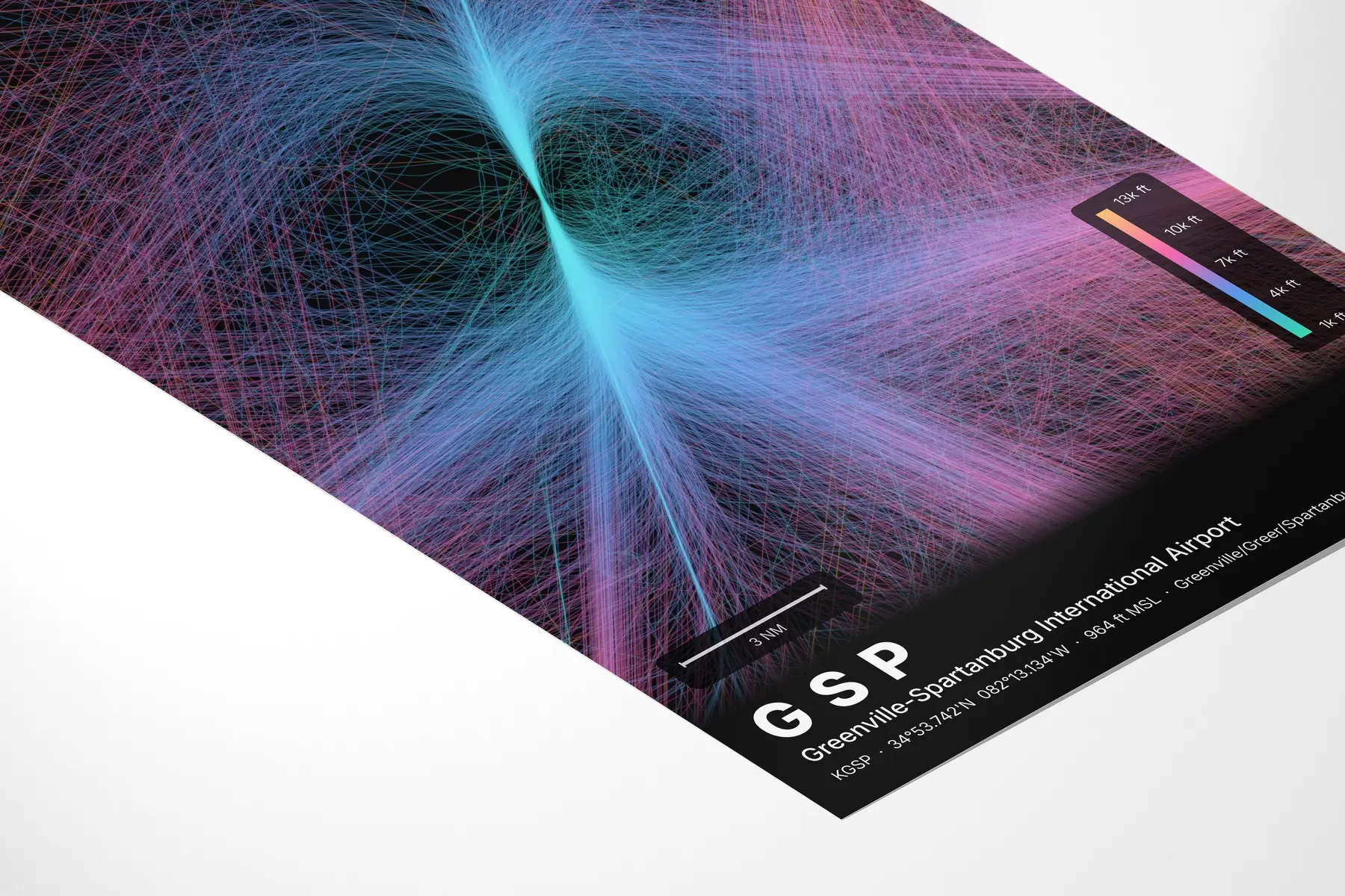 GSP flight path print — Aurora theme · Dark in corner-detail setting