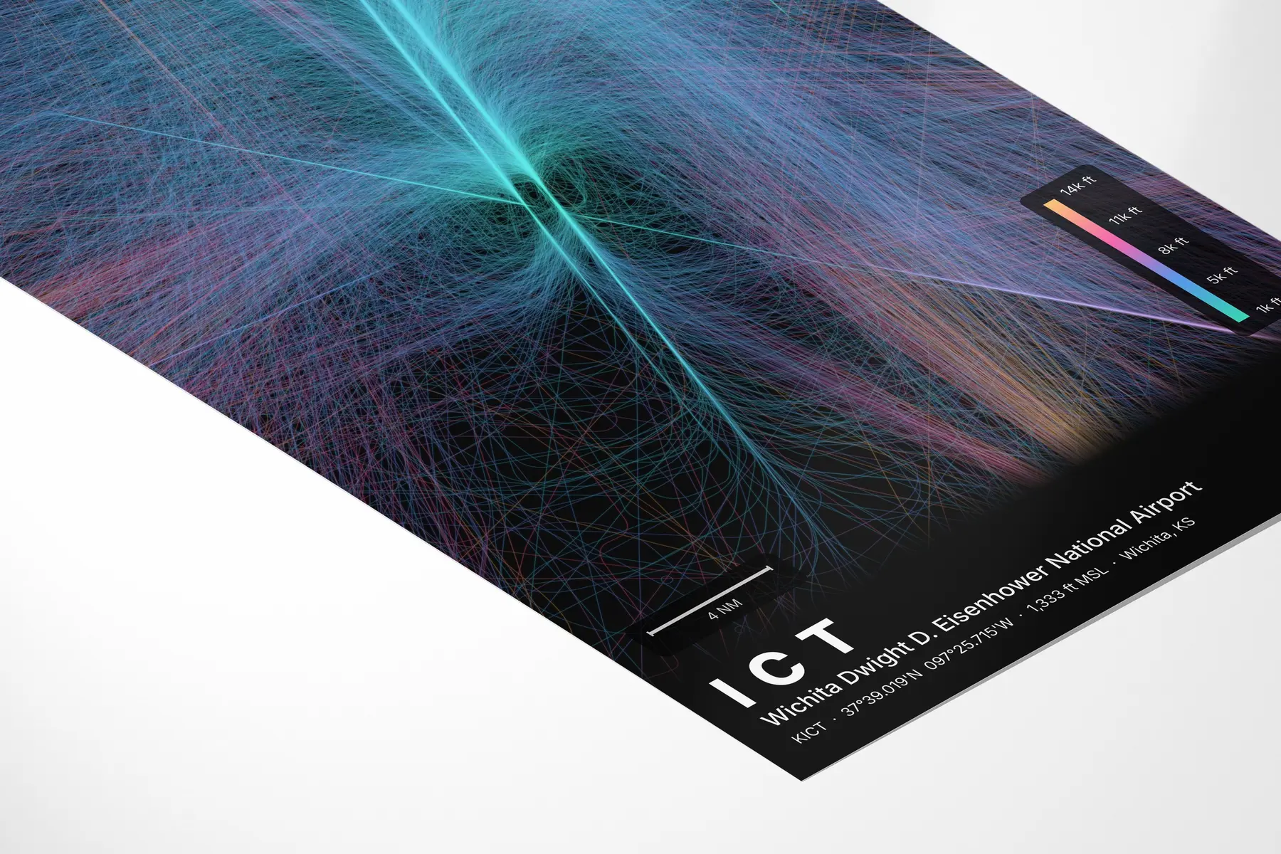 ICT flight path map — Aurora theme · Dark in corner-detail setting