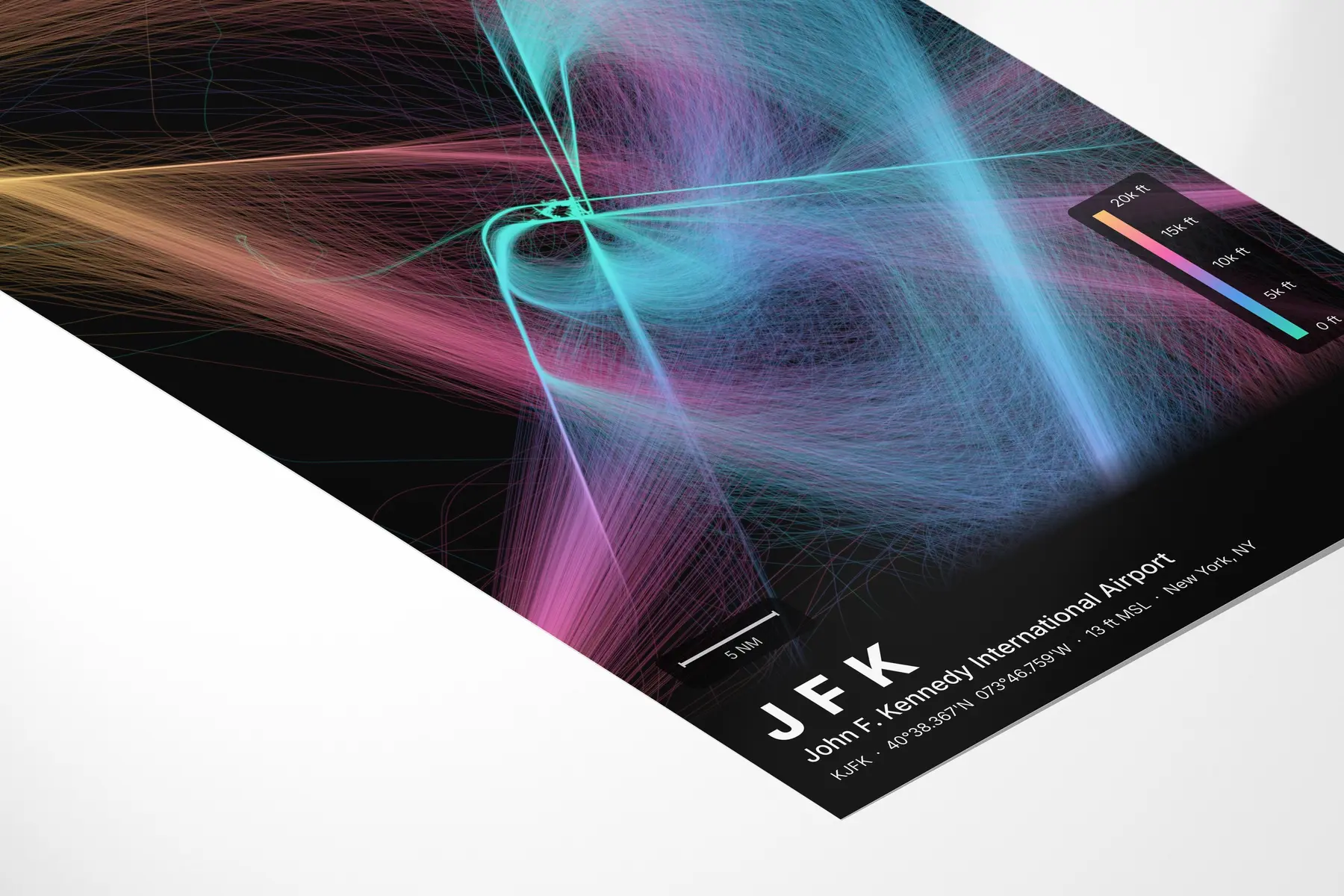 JFK flight path map — Aurora theme · Dark in corner-detail setting