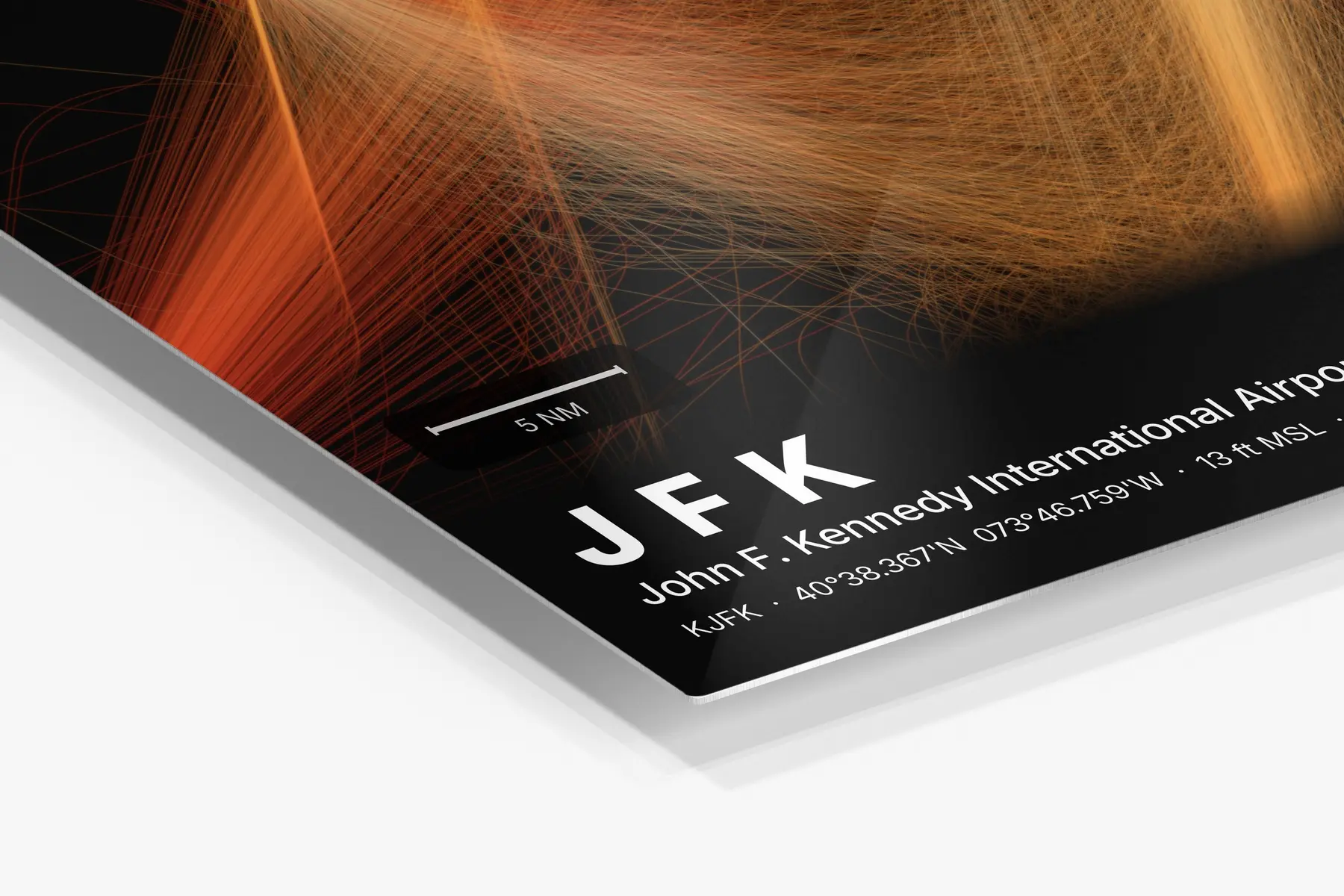 Close-up of the aluminum print's edge and high-gloss finish