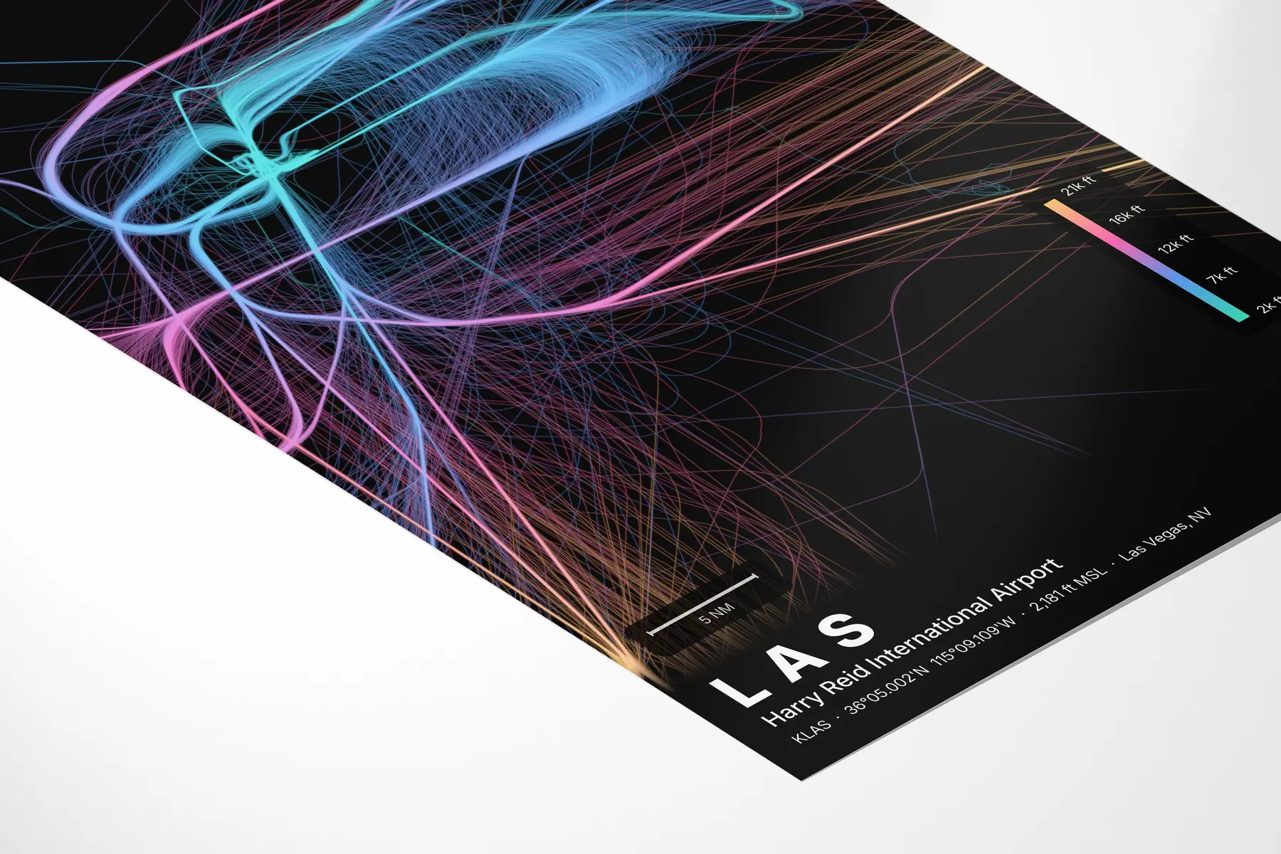 LAS flight path print — Aurora theme · Dark in corner-detail setting