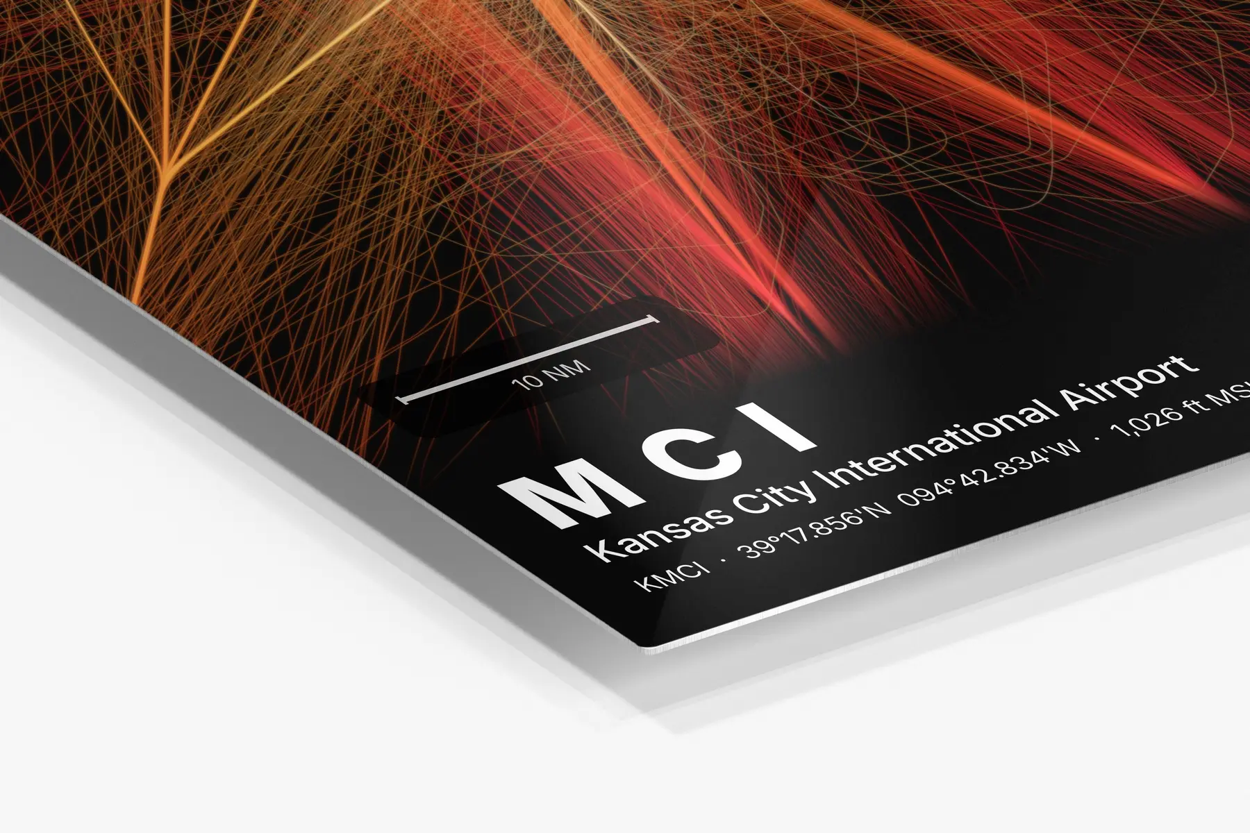 Close-up of the aluminum print's edge and high-gloss finish