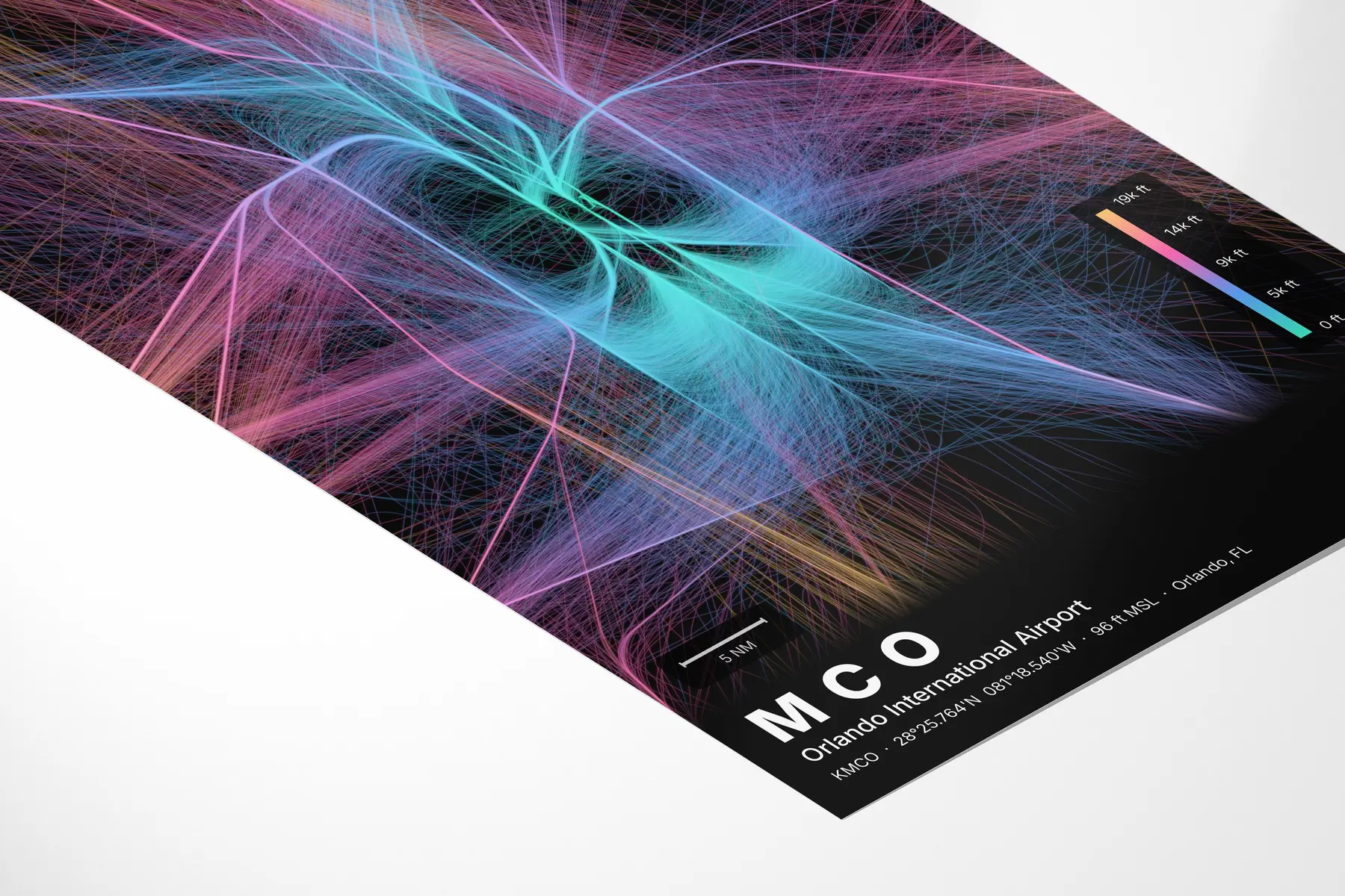 MCO flight path map — Aurora theme · Dark in corner-detail setting