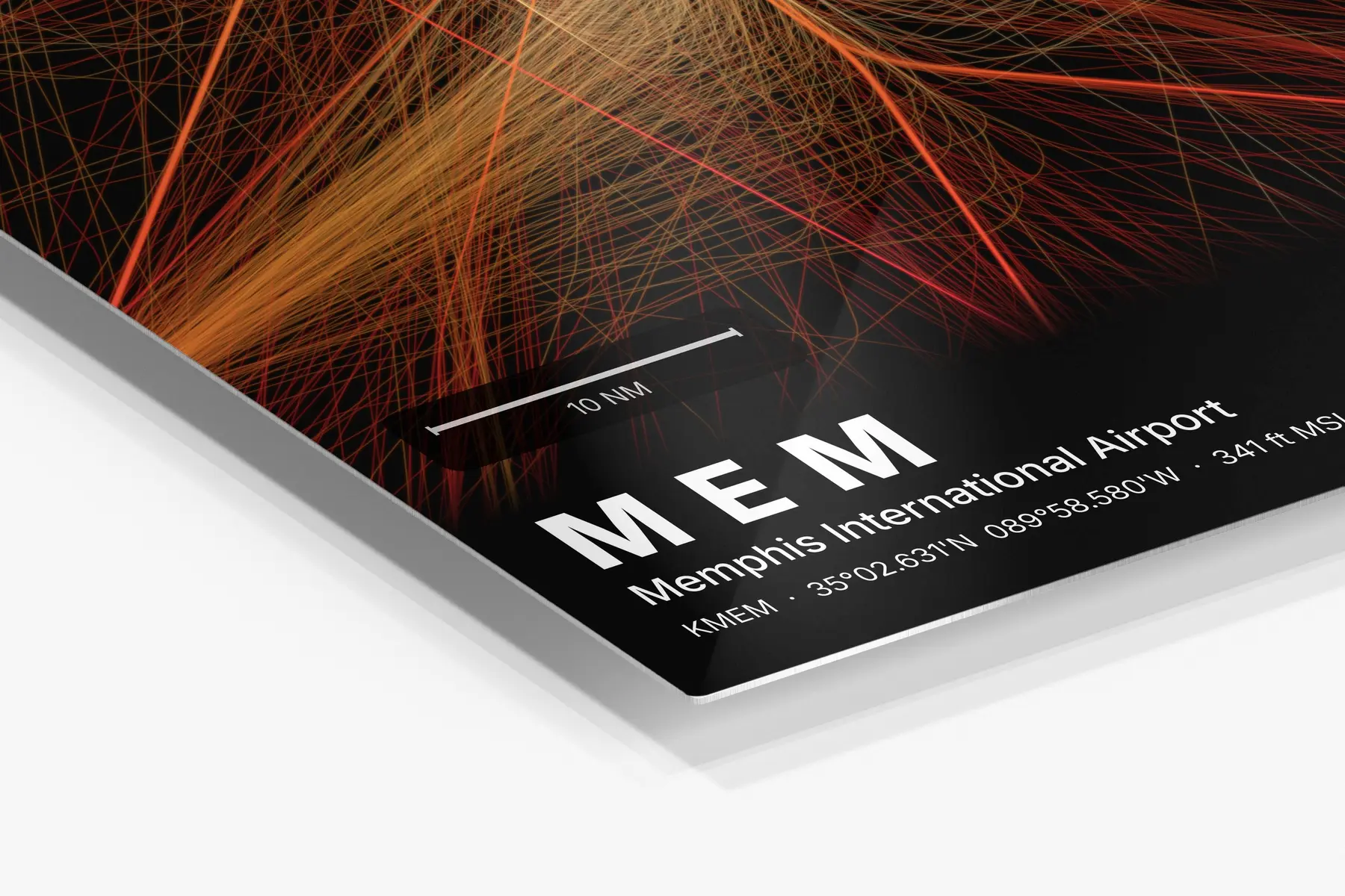 Close-up of the aluminum print's edge and high-gloss finish