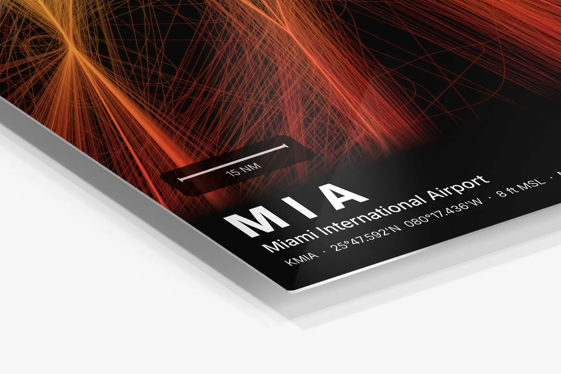 Close-up of the aluminum print's edge and high-gloss finish