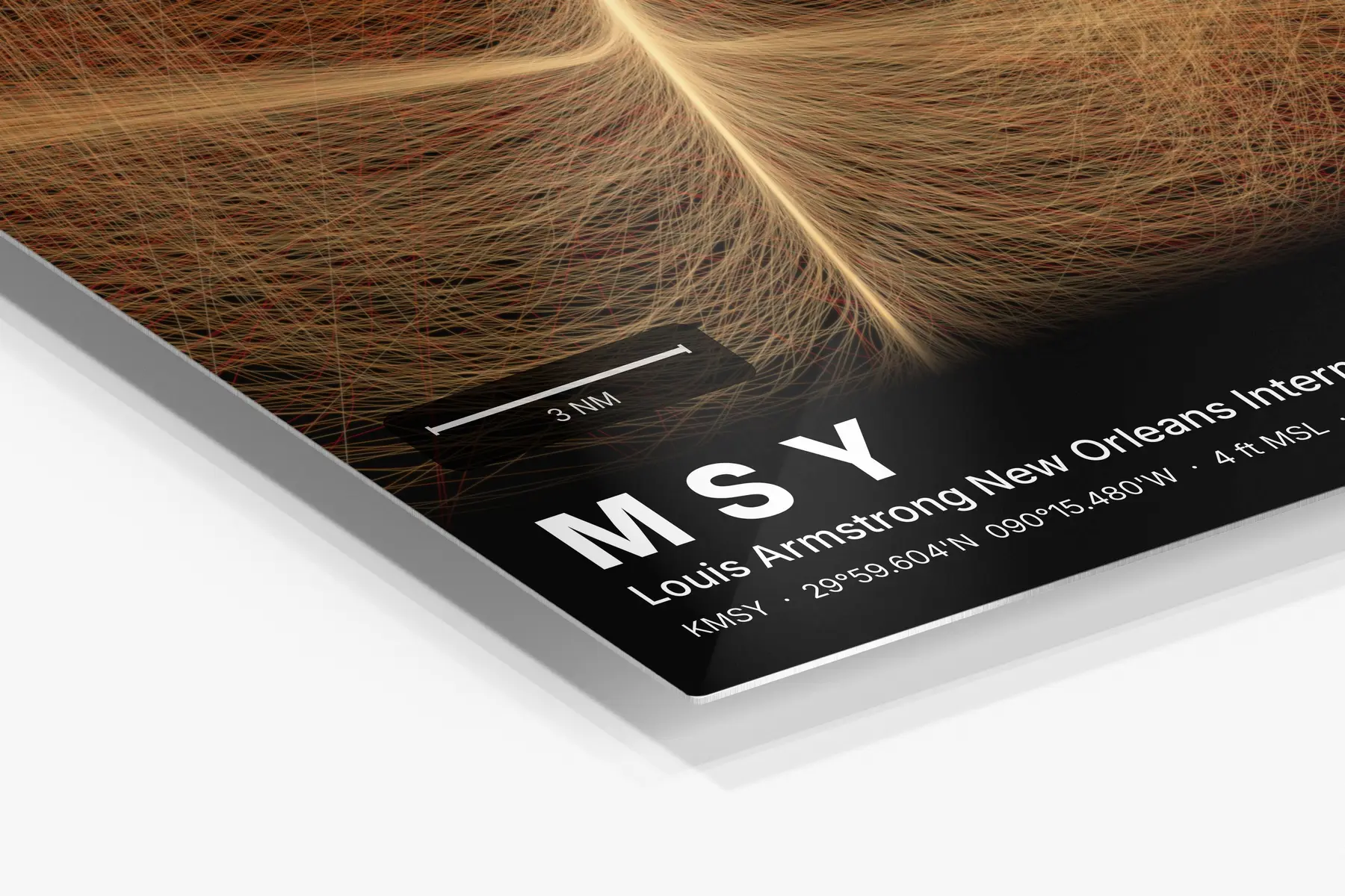 Close-up of the aluminum print's edge and high-gloss finish