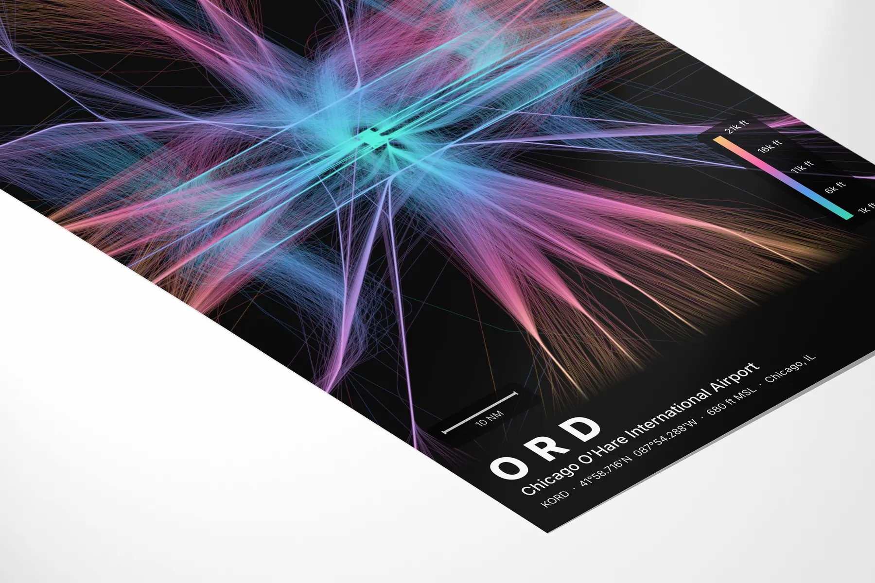 ORD flight path map — Aurora theme · Dark in corner-detail setting