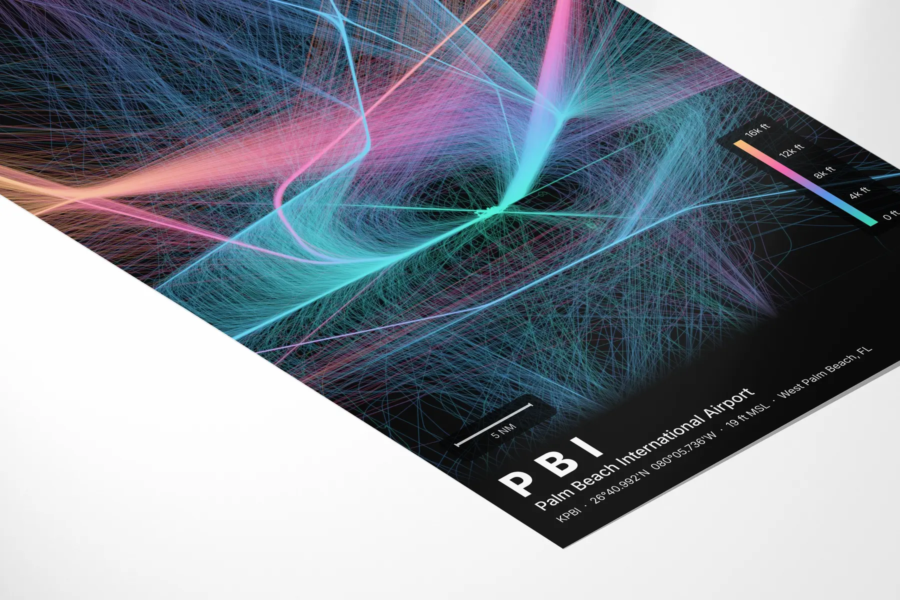 PBI flight path print — Aurora theme · Dark in corner-detail setting