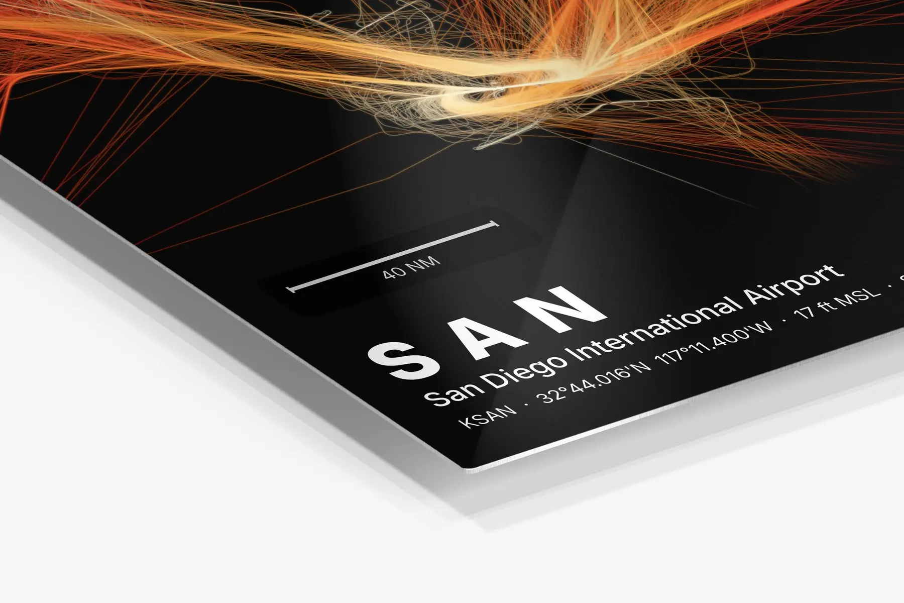 Close-up of the aluminum print's edge and high-gloss finish