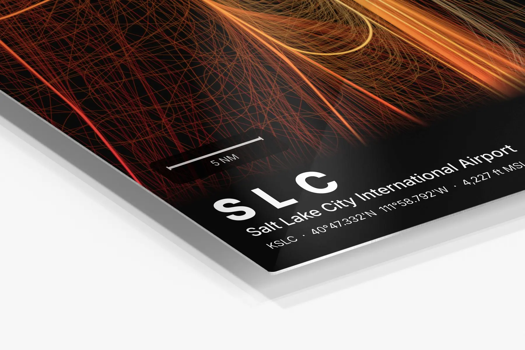 Close-up of the aluminum print's edge and high-gloss finish
