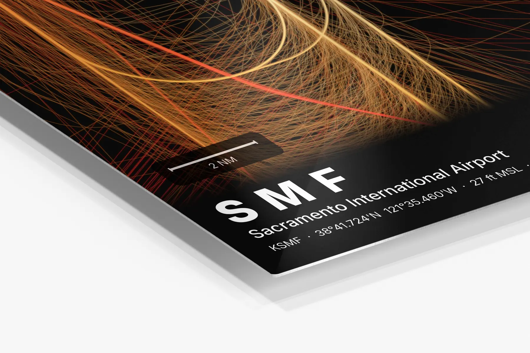 Close-up of the aluminum print's edge and high-gloss finish