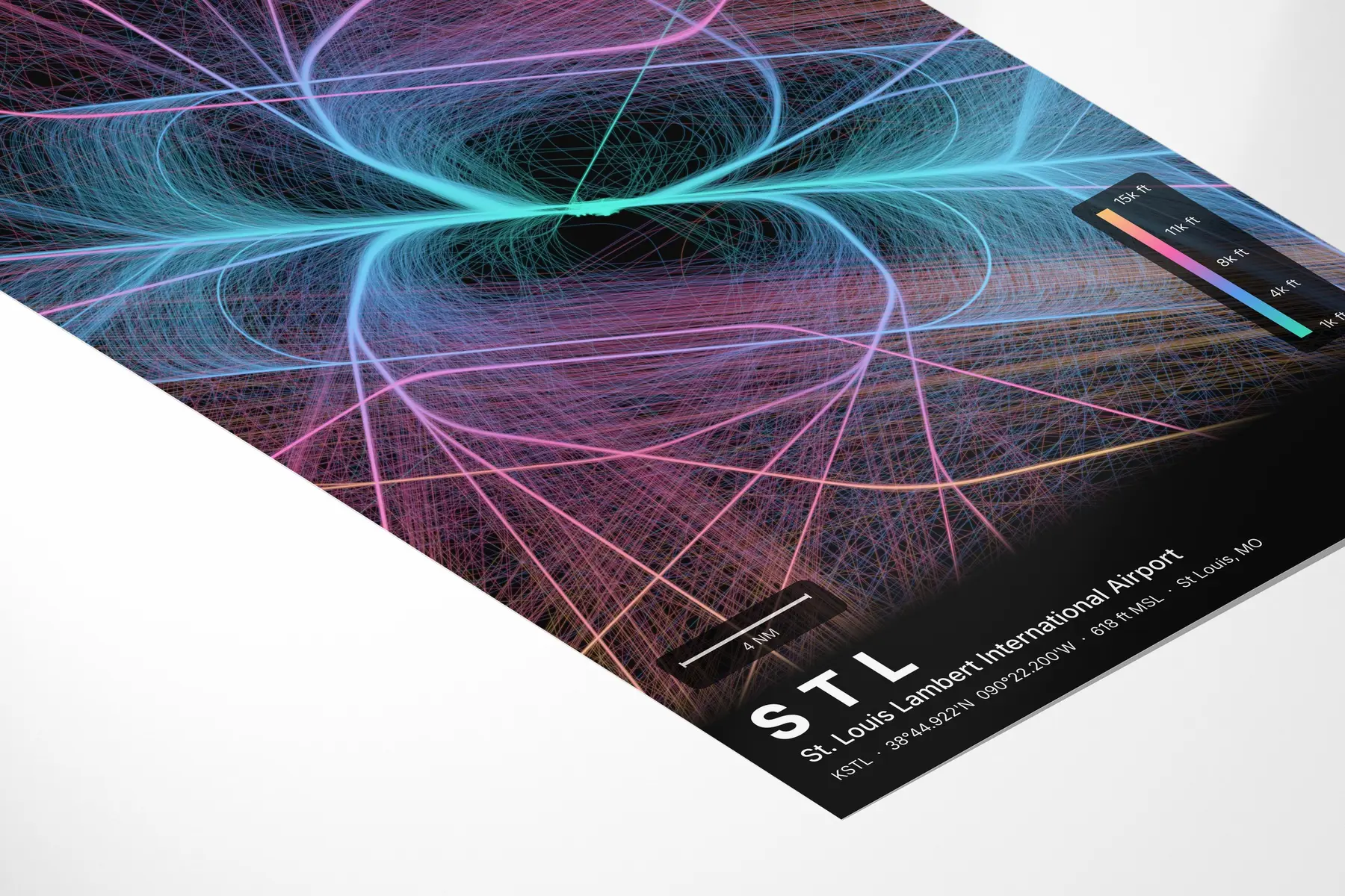 STL flight path print — Aurora theme · Dark in corner-detail setting