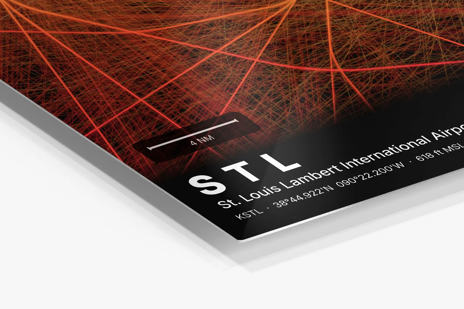 Close-up of the aluminum print's edge and high-gloss finish