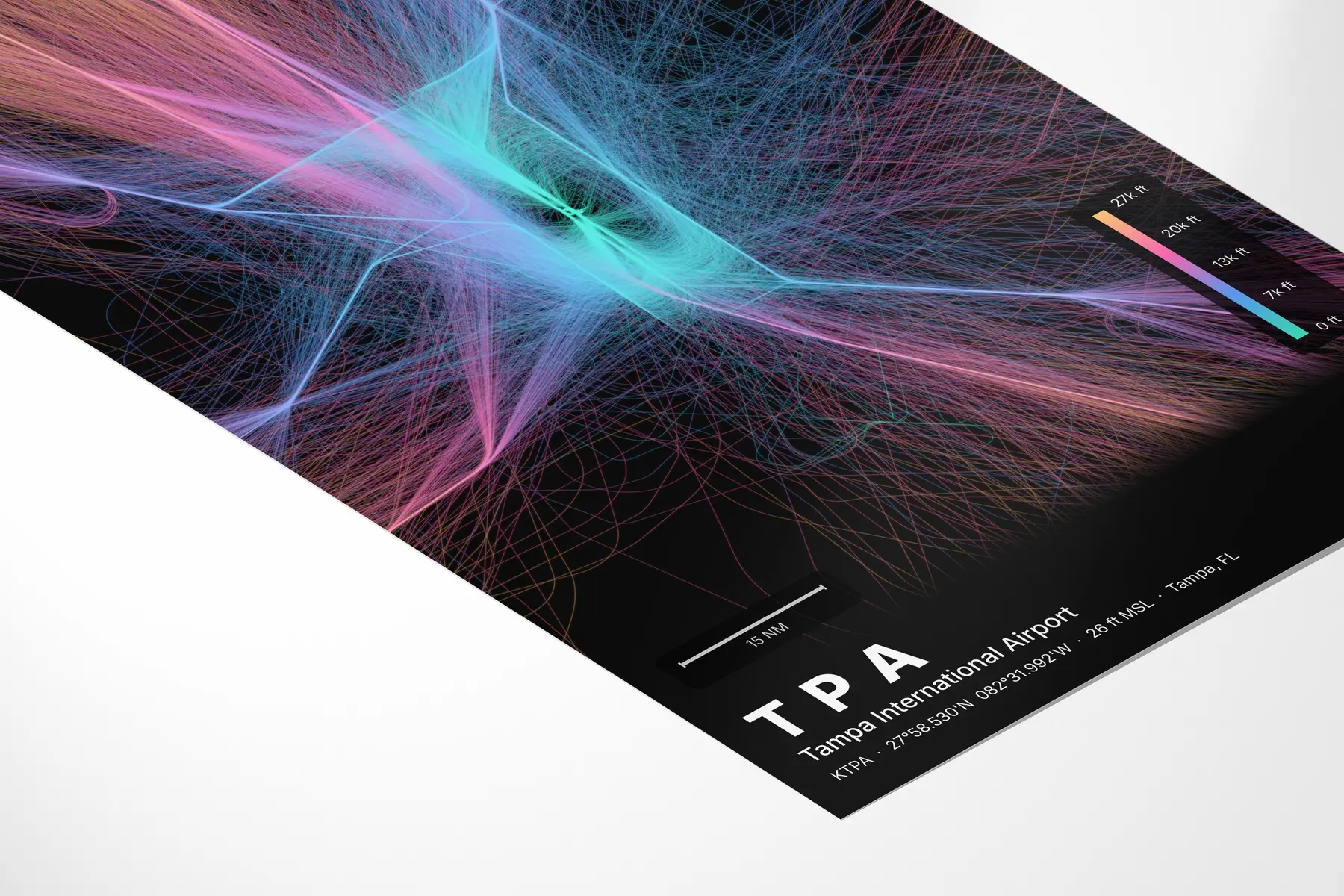 TPA flight path print — Aurora theme · Dark in corner-detail setting