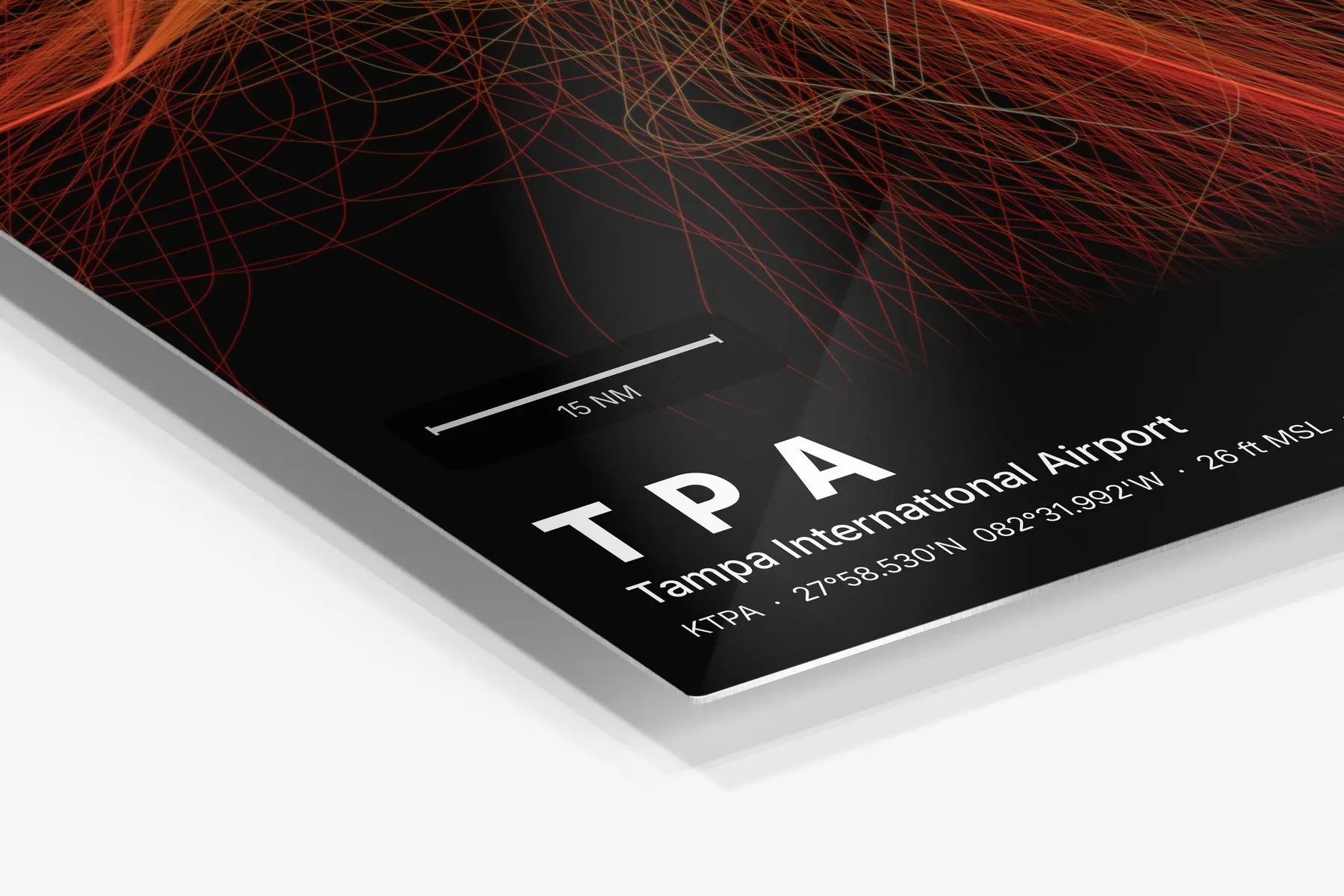 Close-up of the aluminum print's edge and high-gloss finish