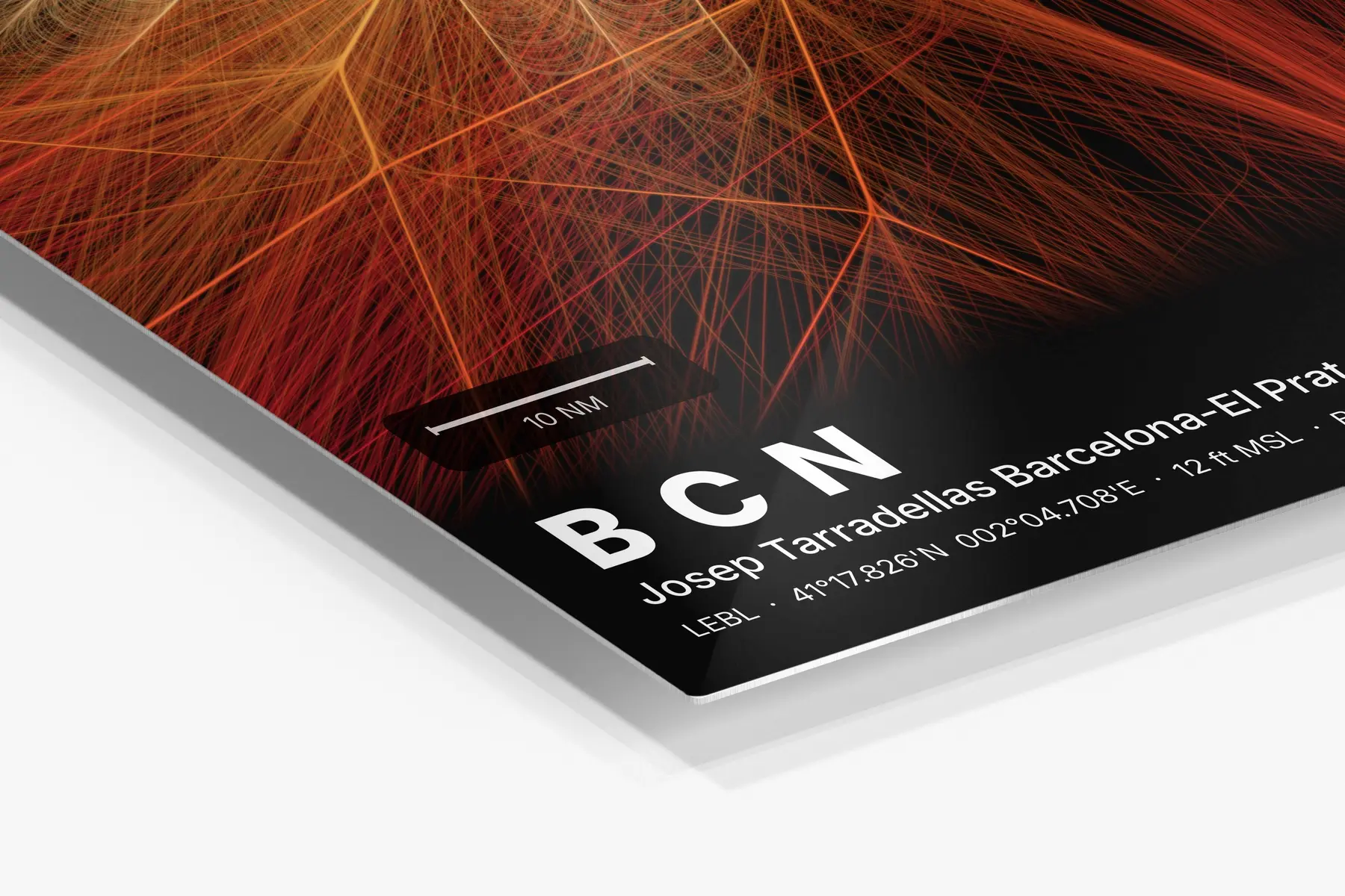 Close-up of the aluminum print's edge and high-gloss finish