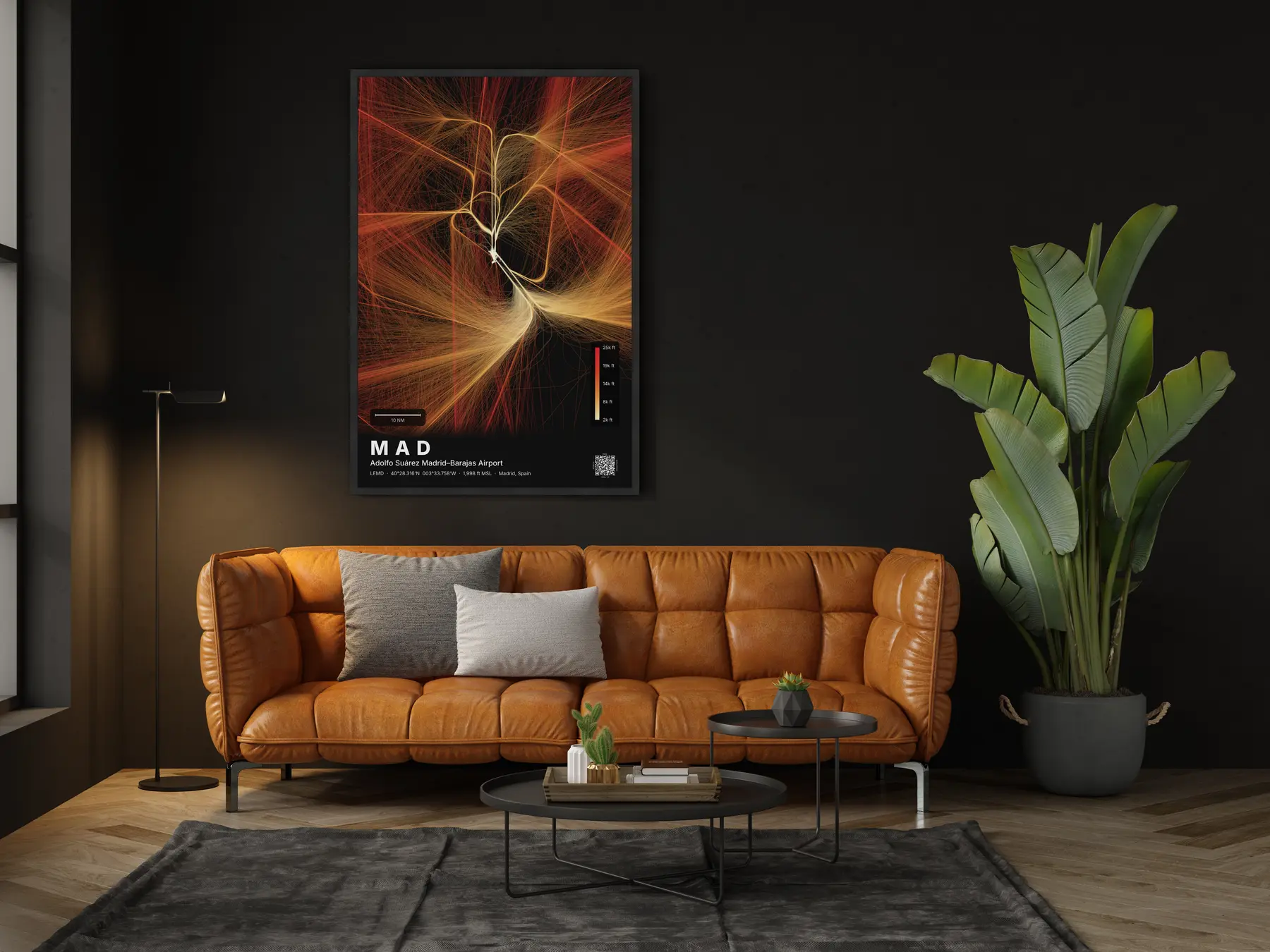 The MAD flight path map on a wall in a living room