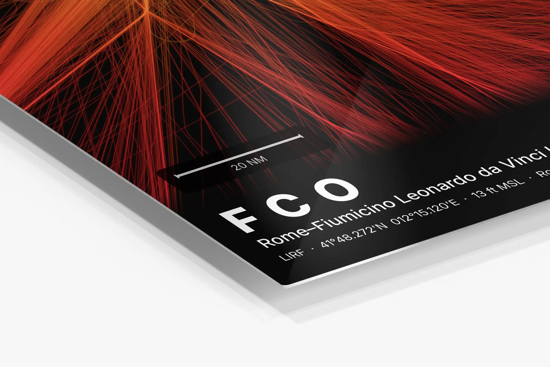Close-up of the aluminum print's edge and high-gloss finish