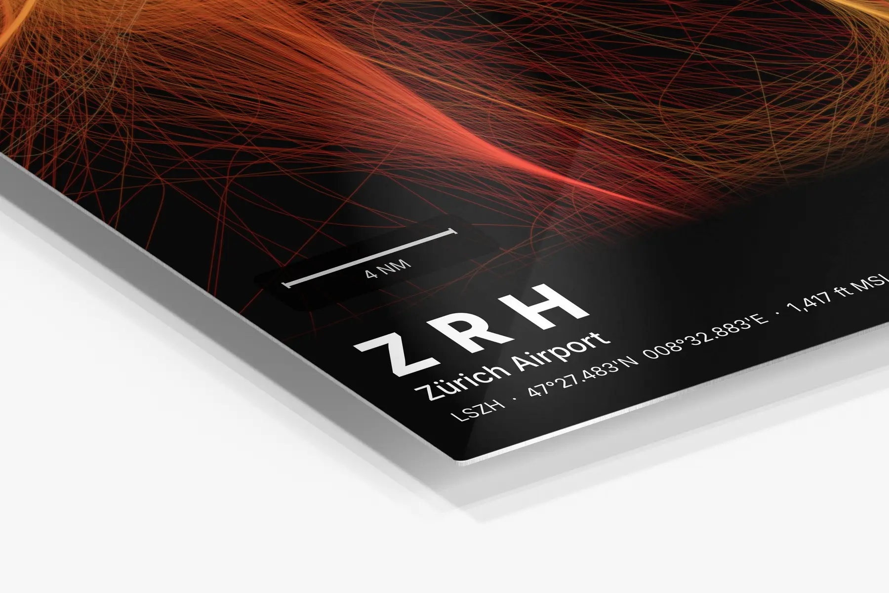 Close-up of the aluminum print's edge and high-gloss finish