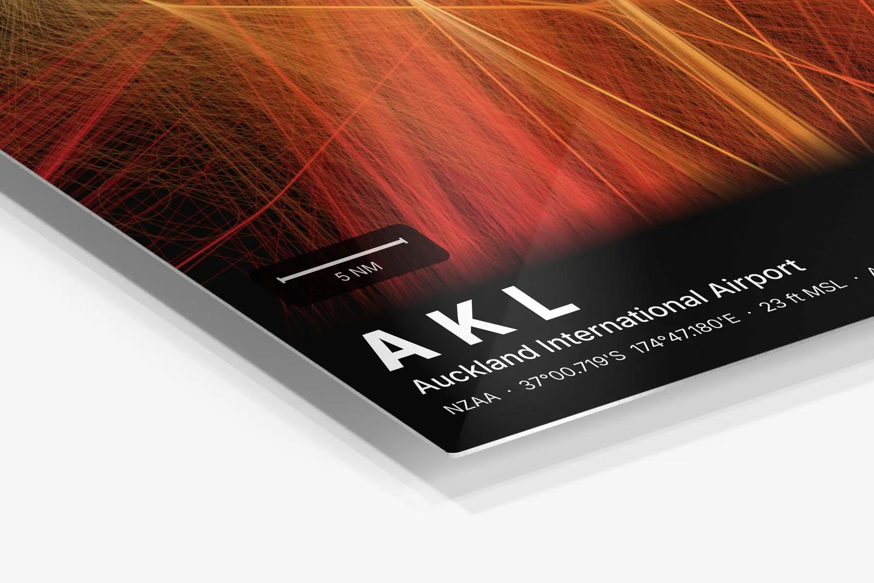 Close-up of the aluminum print's edge and high-gloss finish