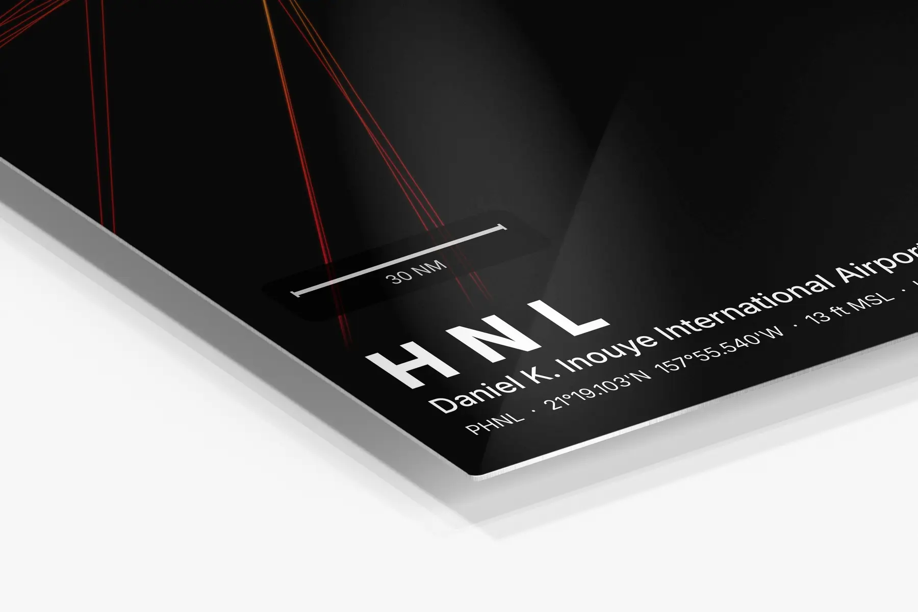 Close-up of the aluminum print's edge and high-gloss finish