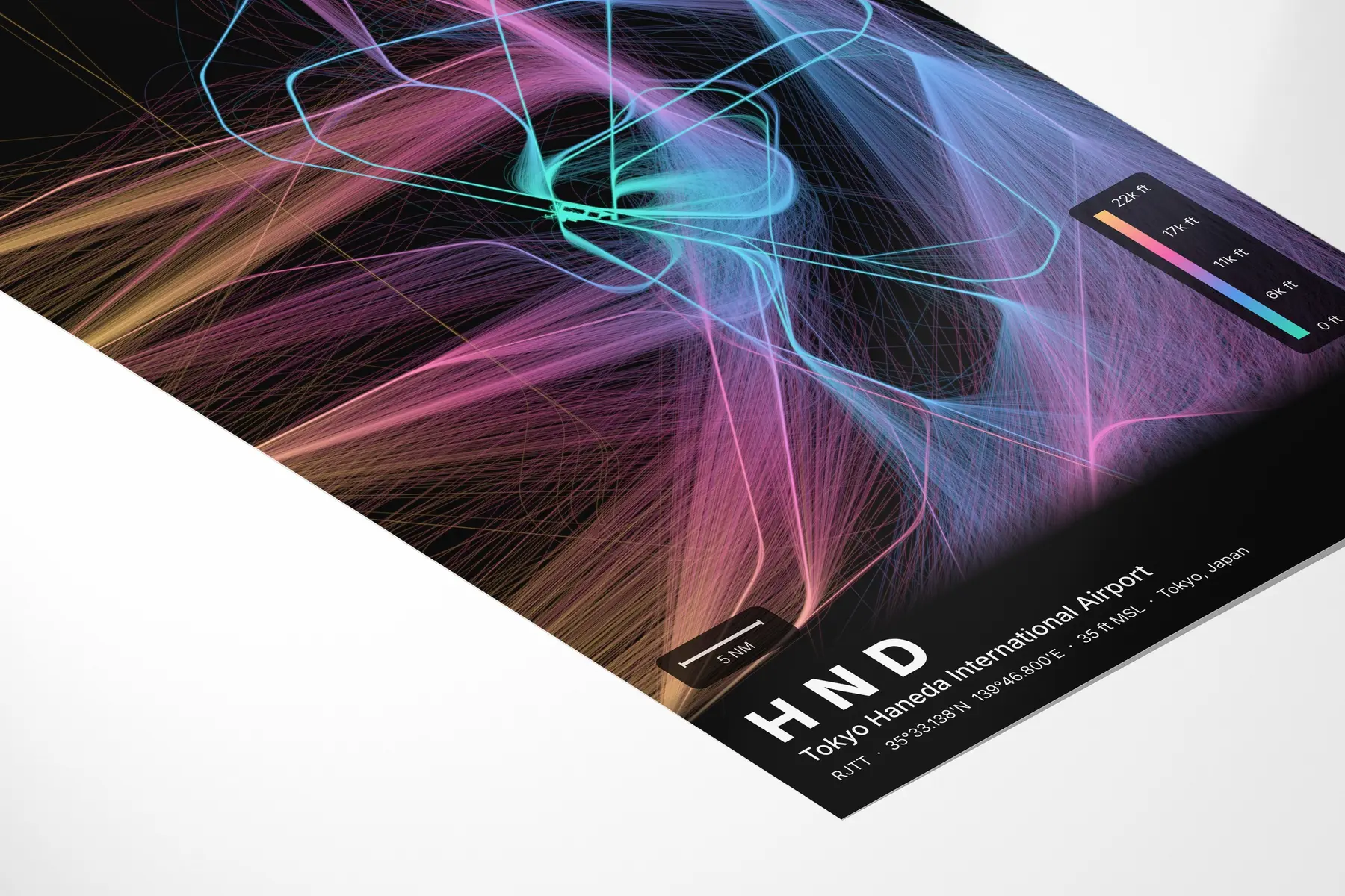 HND flight path map — Aurora theme · Dark in corner-detail setting