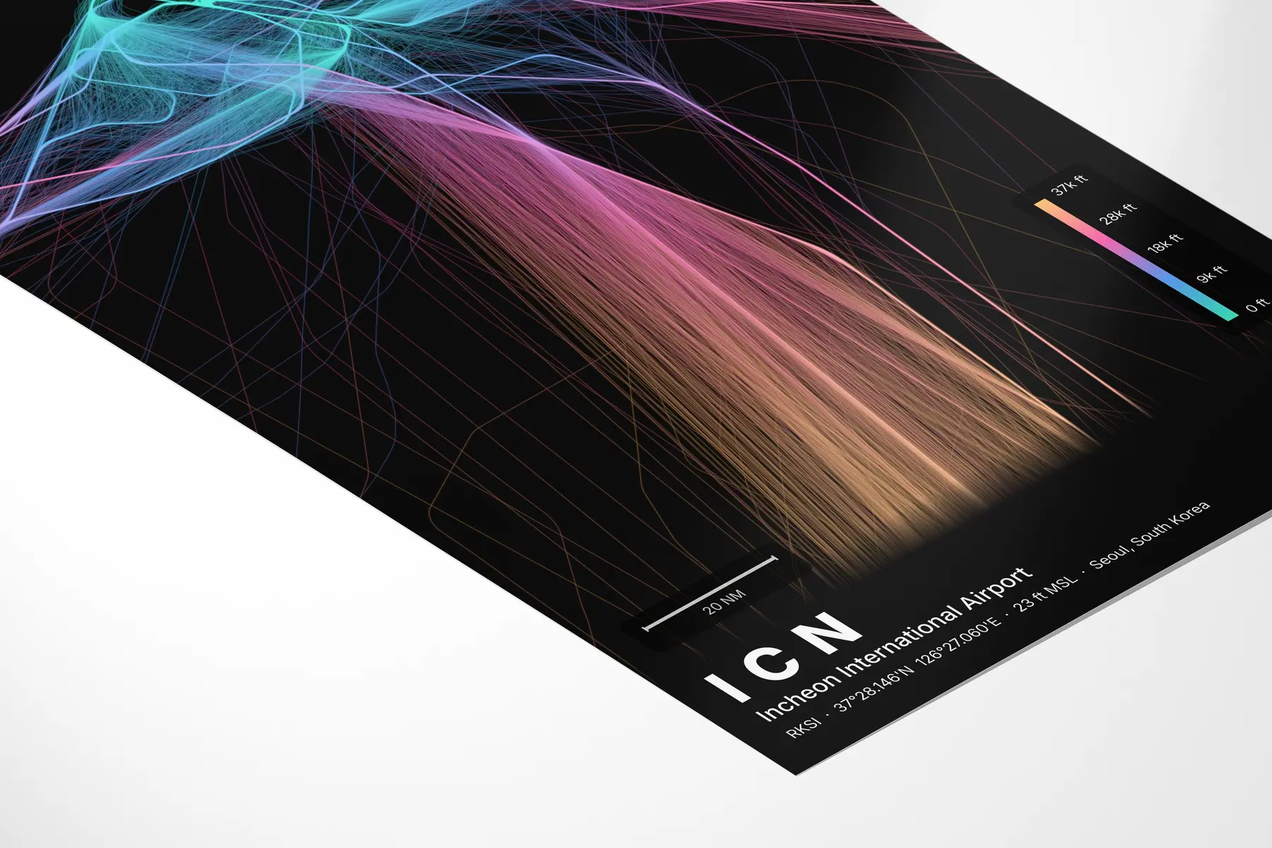 ICN flight path map — Aurora theme · Dark in corner-detail setting