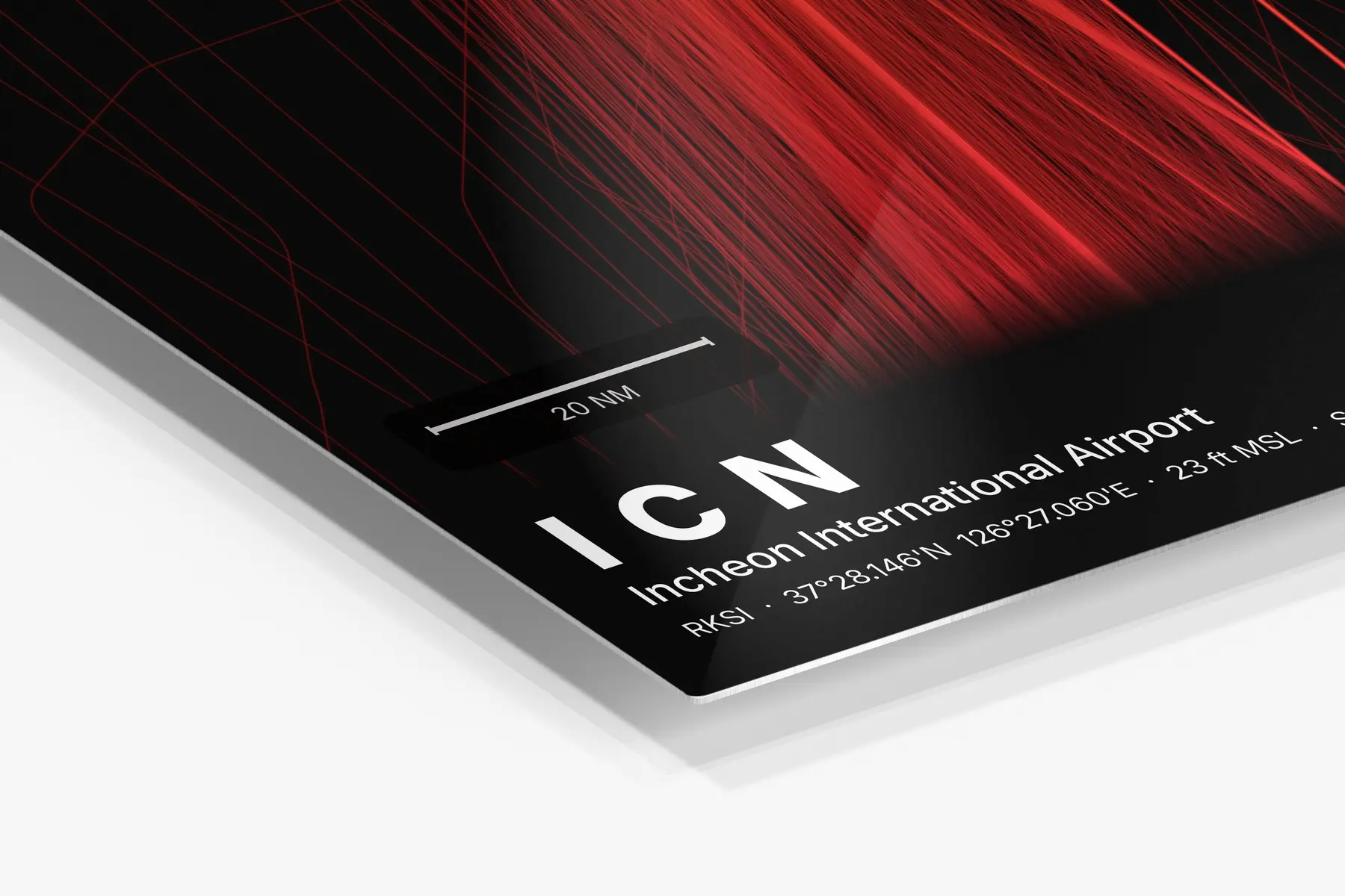 Close-up of the aluminum print's edge and high-gloss finish