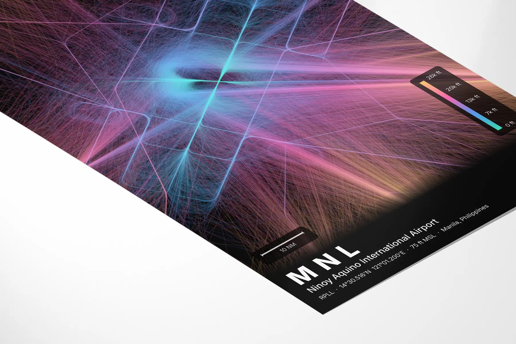 MNL flight path map — Aurora theme · Dark in corner-detail setting