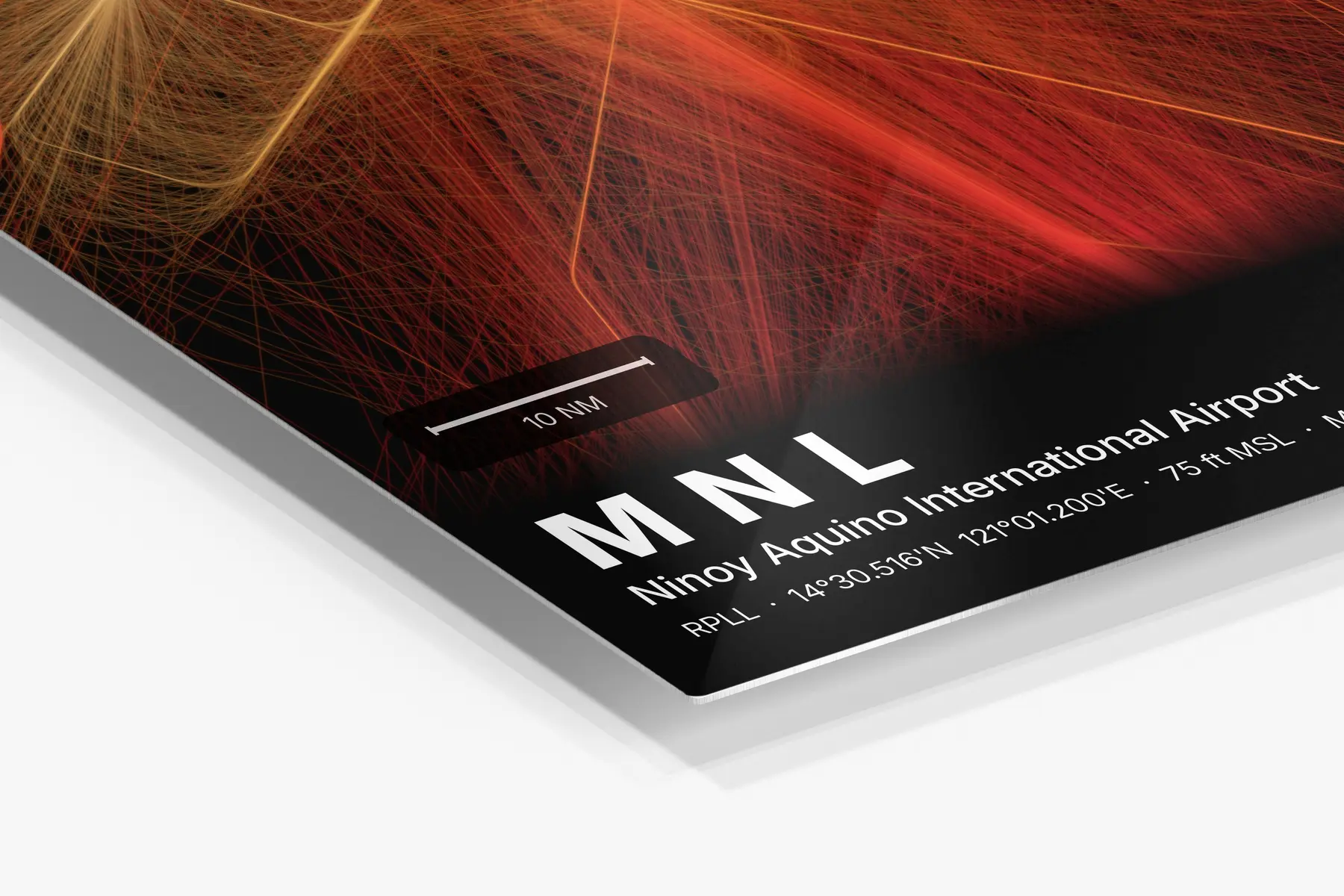 Close-up of the aluminum print's edge and high-gloss finish