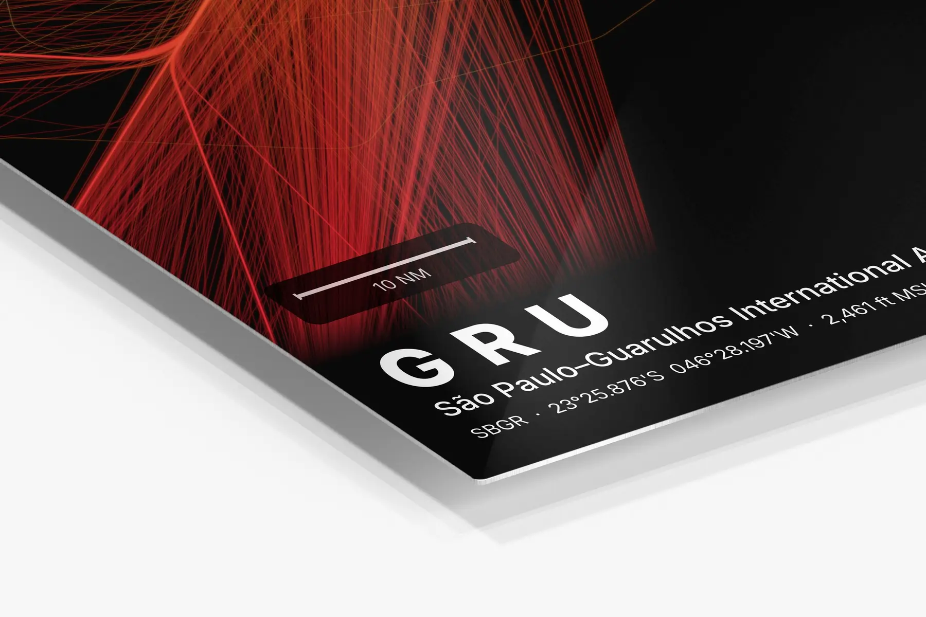 Close-up of the aluminum print's edge and high-gloss finish