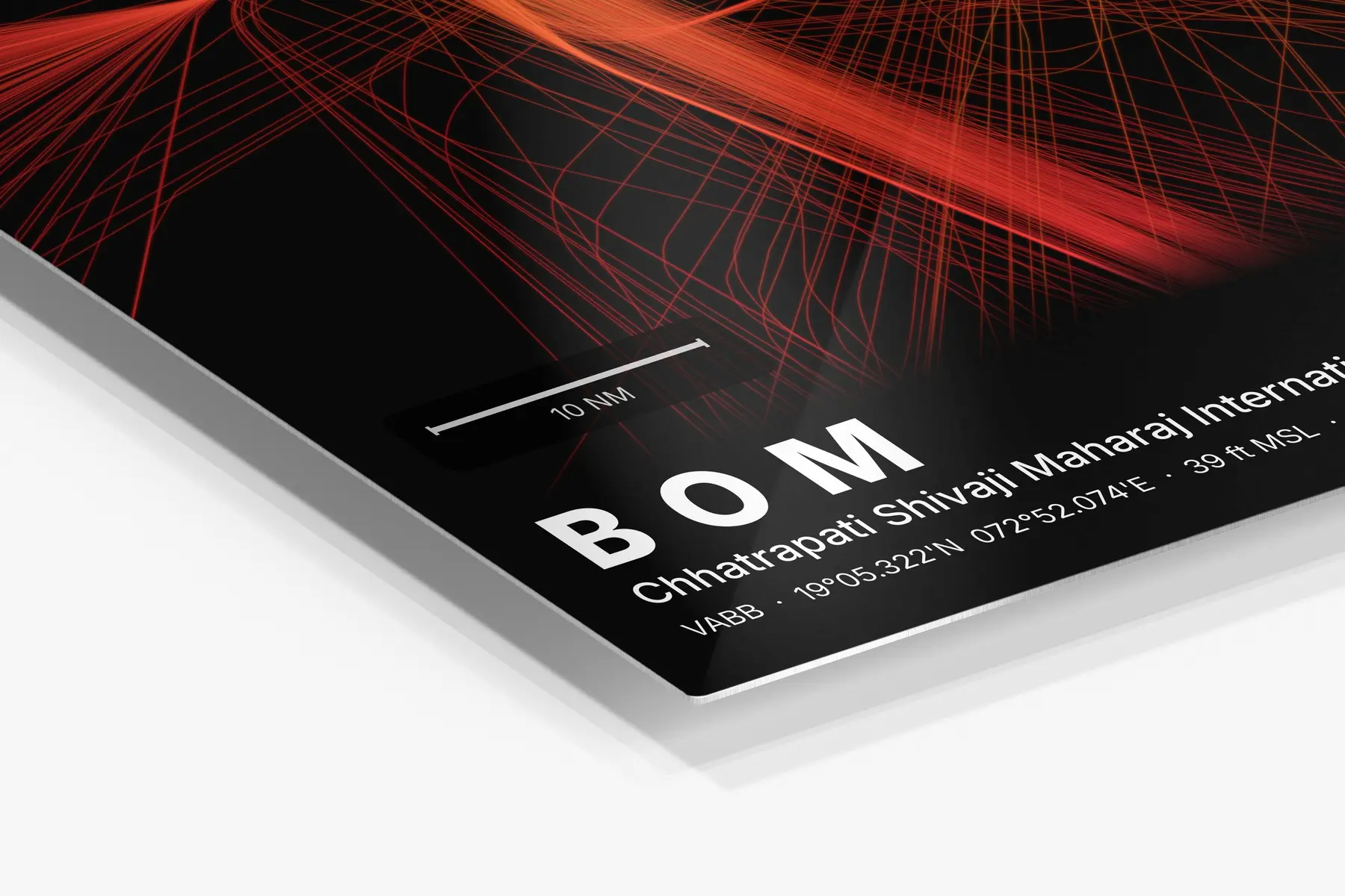 Close-up of the aluminum print's edge and high-gloss finish